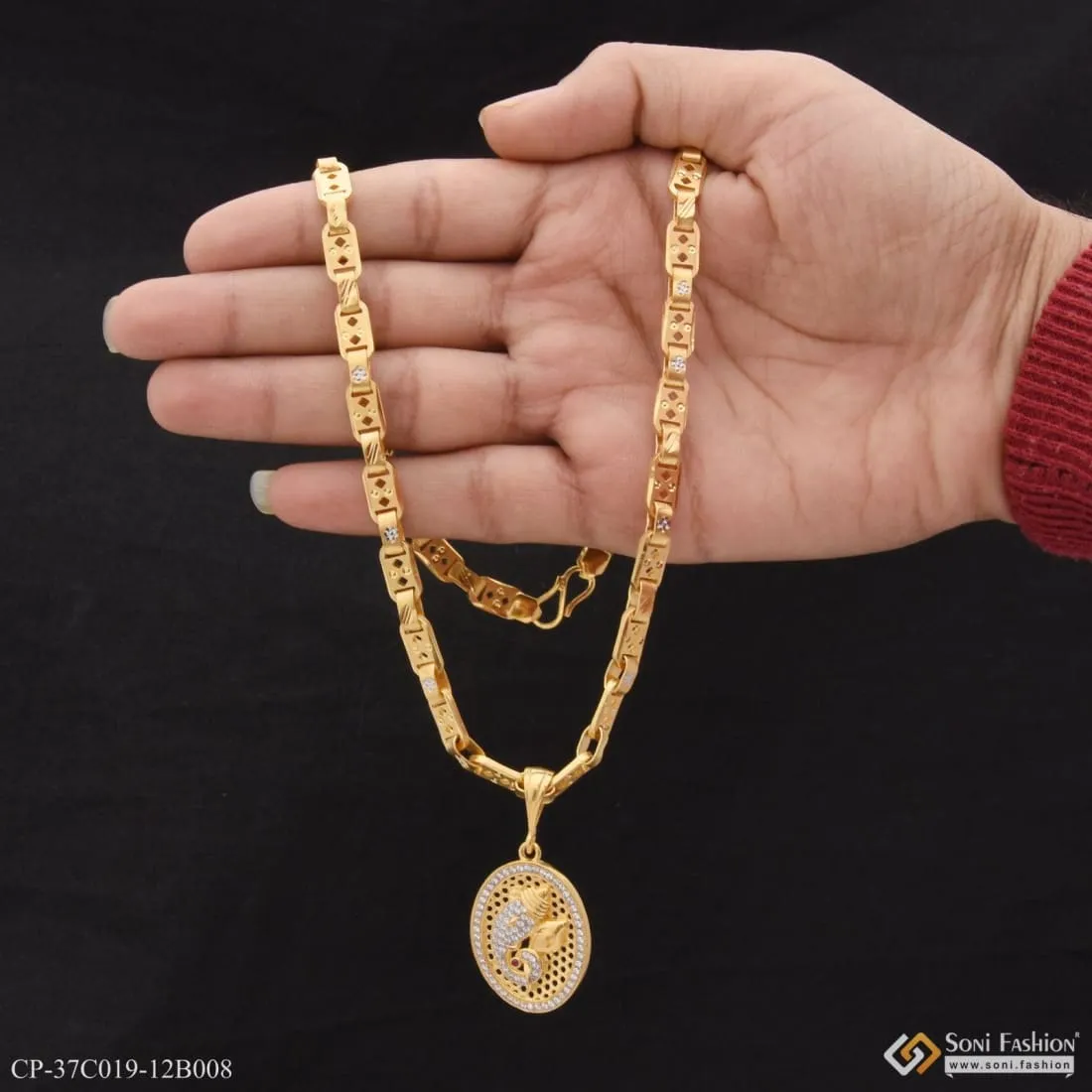 1 Gram Gold Forming Ganpati Gorgeous Design Chain Pendant Combo for Men (CP-C019-B008)
