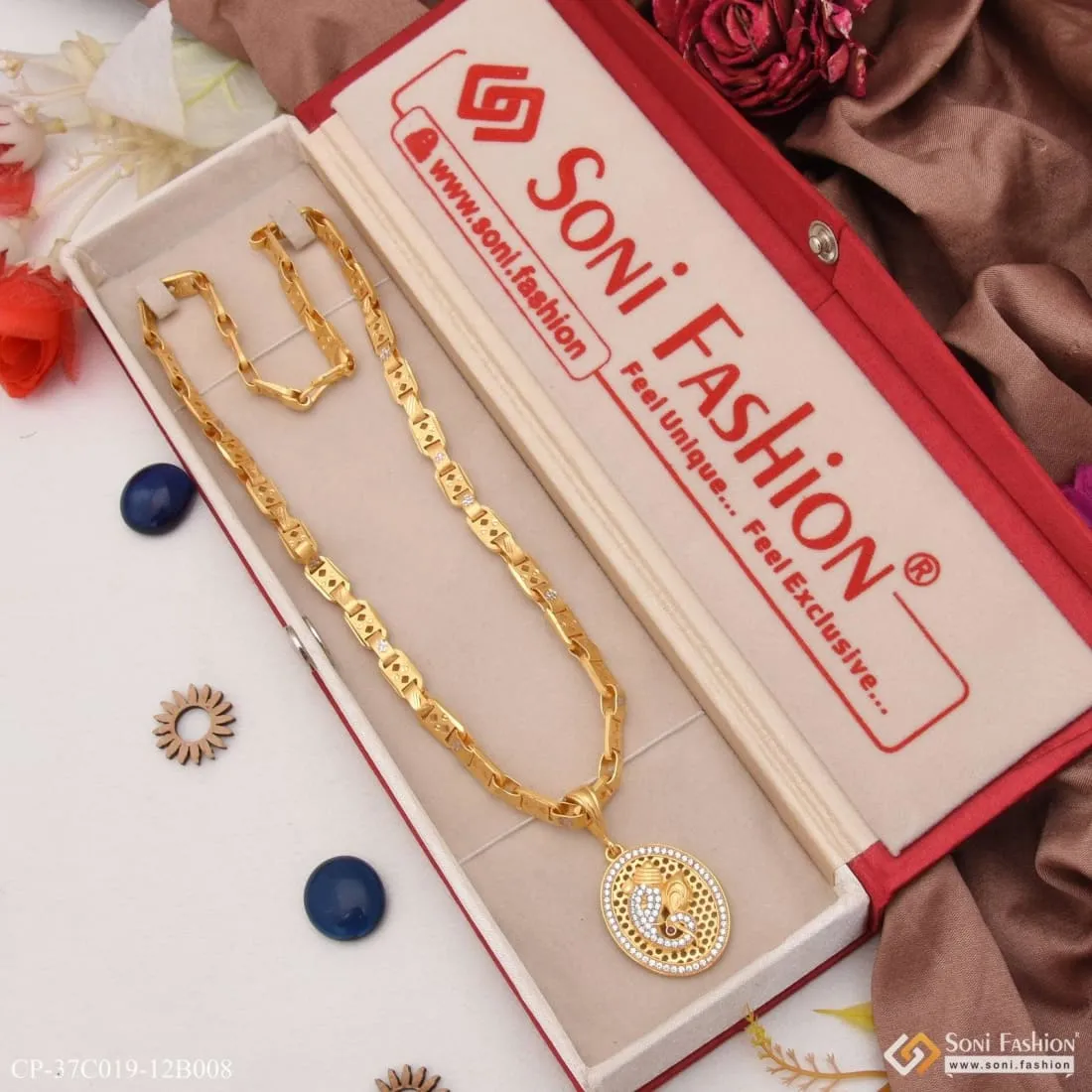 1 Gram Gold Forming Ganpati Gorgeous Design Chain Pendant Combo for Men (CP-C019-B008)