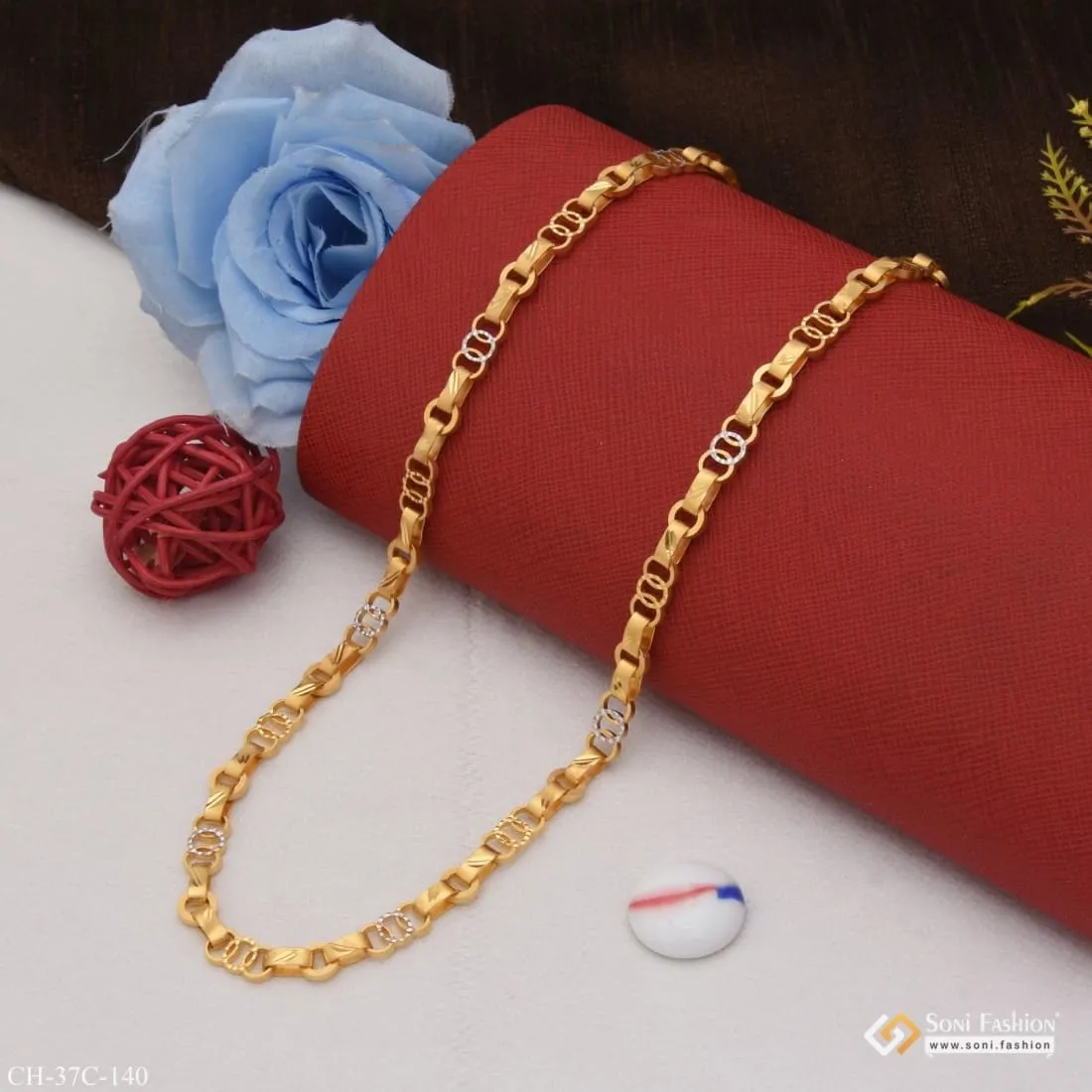 1 Gram Gold Forming Round Linked Cute Design Best Quality Chain for Men - Style C140