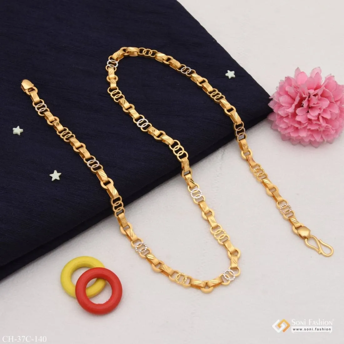 1 Gram Gold Forming Round Linked Cute Design Best Quality Chain for Men - Style C140