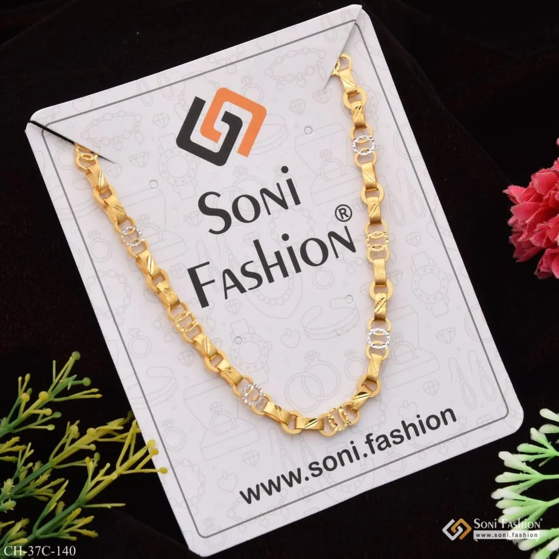 1 Gram Gold Forming Round Linked Cute Design Best Quality Chain for Men - Style C140