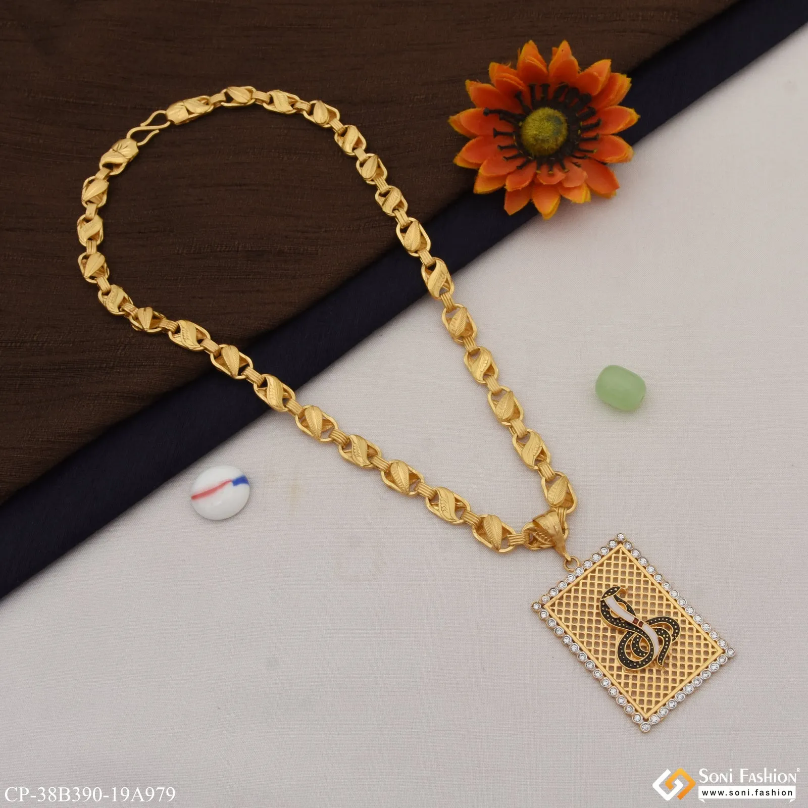 1 Gram Gold Plated Goga Maharaj Excellent Design Chain Pendant Combo (CP-B390-A979)