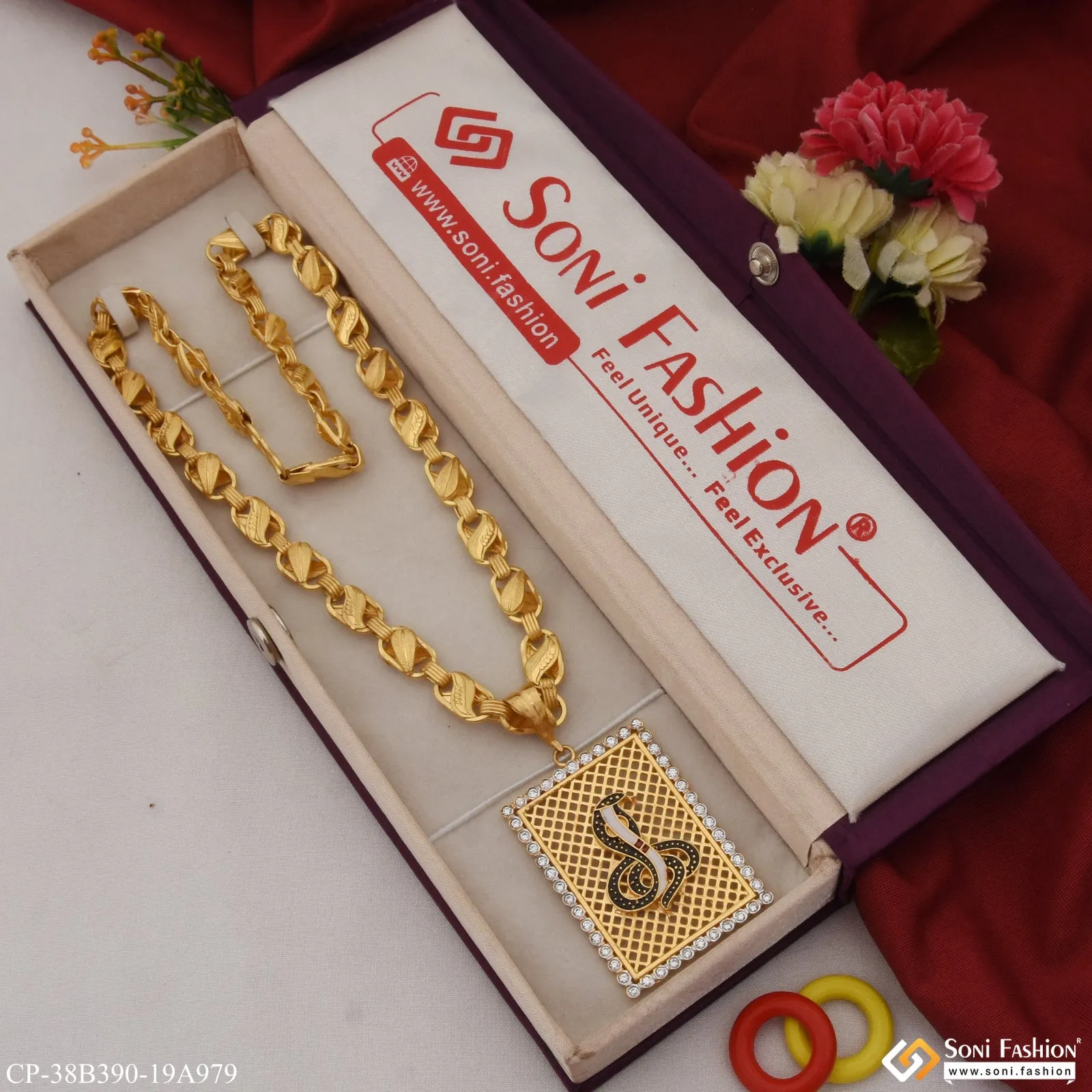 1 Gram Gold Plated Goga Maharaj Excellent Design Chain Pendant Combo (CP-B390-A979)