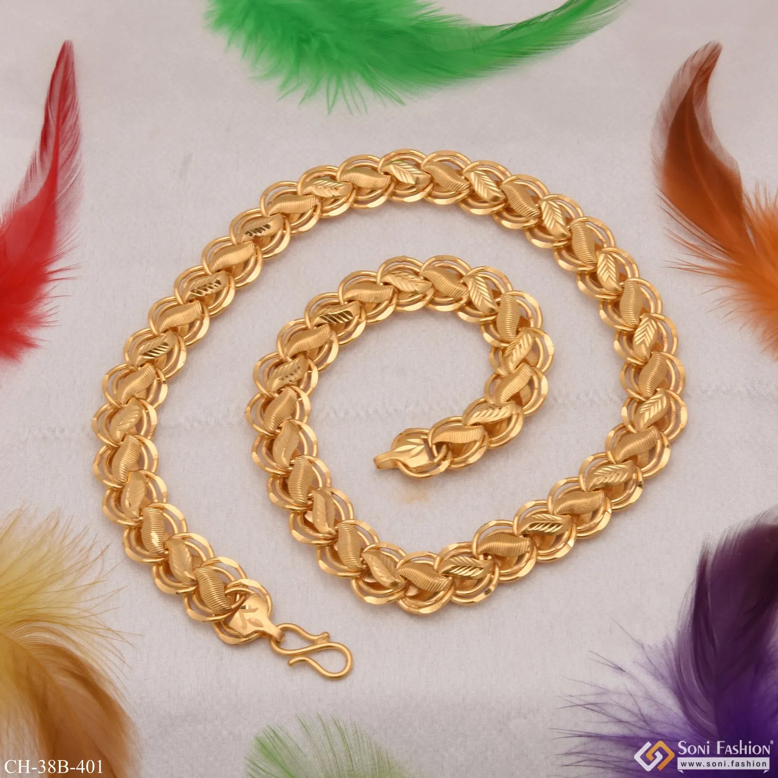 1 Gram Gold - Ring Into Ring With Kohli Best Quality Gold Plated Chain - Style B401