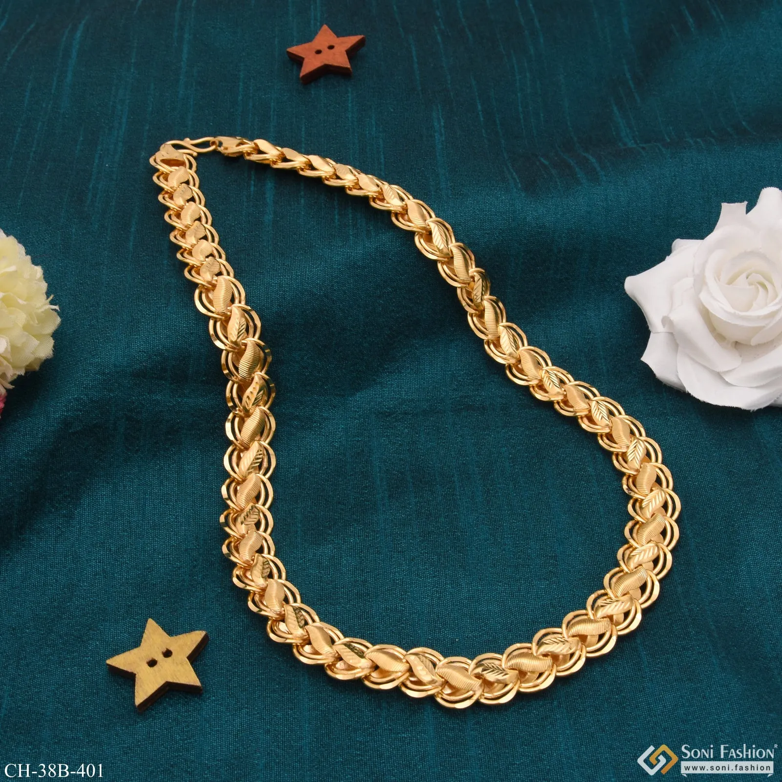 1 Gram Gold - Ring Into Ring With Kohli Best Quality Gold Plated Chain - Style B401