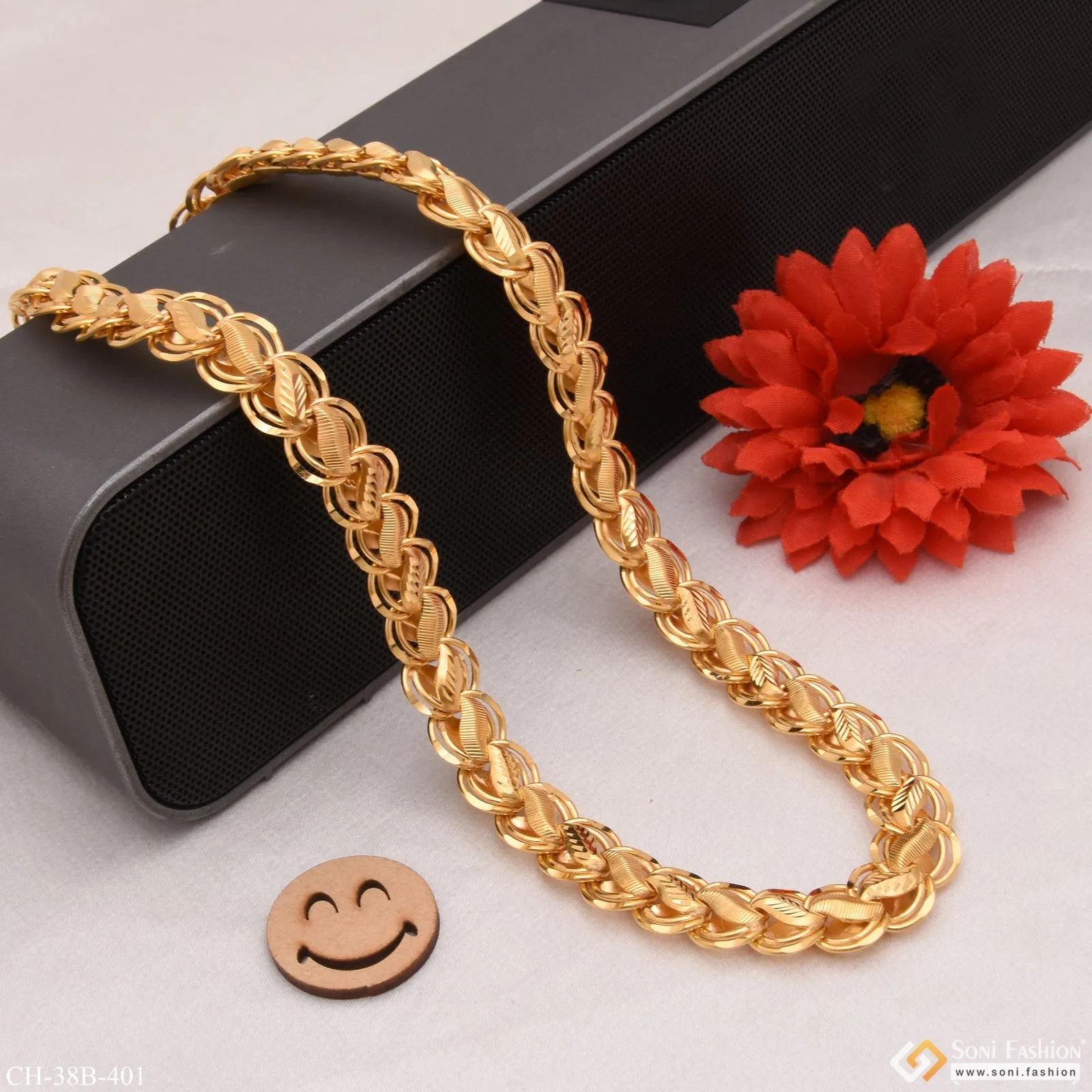 1 Gram Gold - Ring Into Ring With Kohli Best Quality Gold Plated Chain - Style B401
