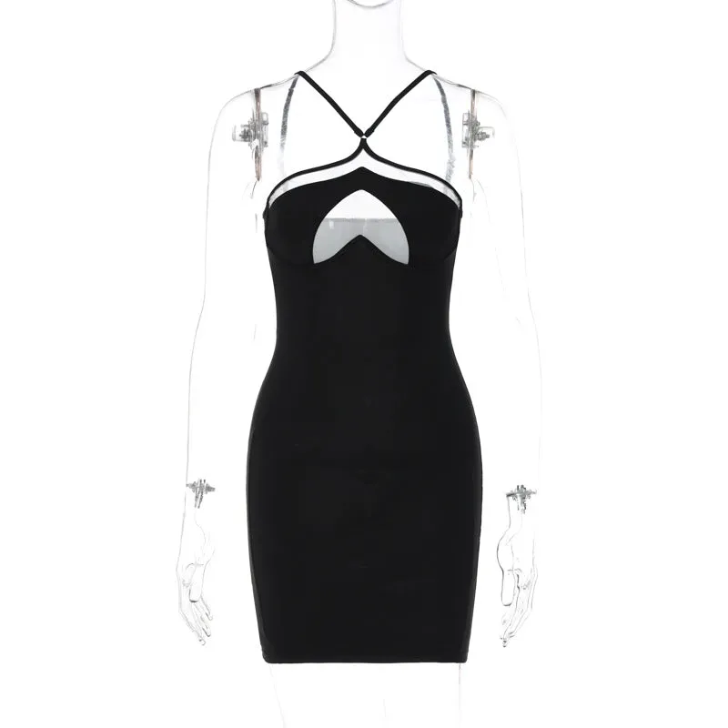 1111 Sleeveless Strip Up Hollow Out Mini Backless Solid Evening Women Mini Dress 2022 New Fashion Party Club American Clothing