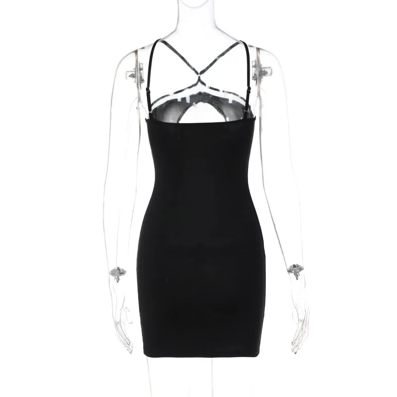 1111 Sleeveless Strip Up Hollow Out Mini Backless Solid Evening Women Mini Dress 2022 New Fashion Party Club American Clothing