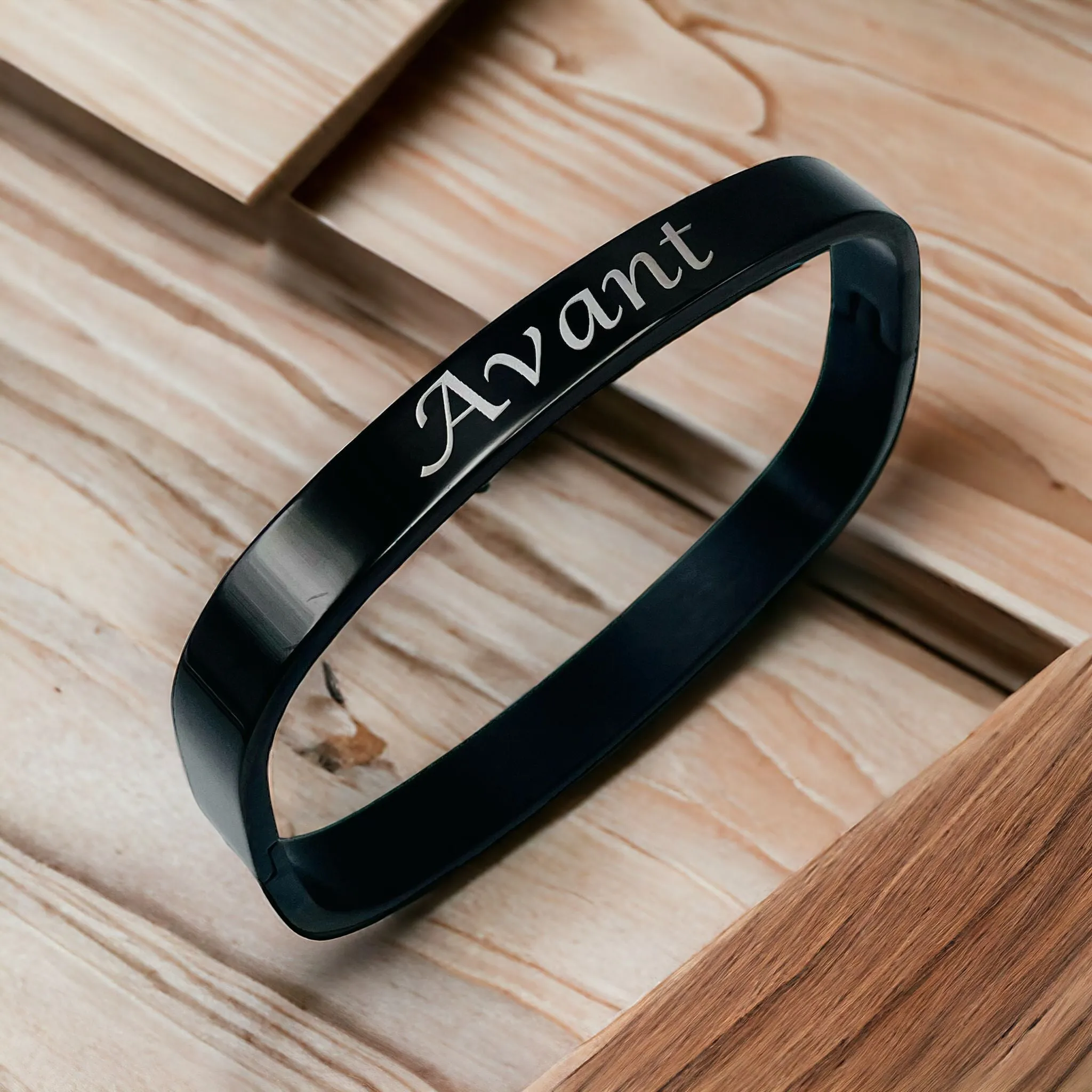 8mm Square Personalized Engraved Stainless Steel Openable Kada Bangle Men