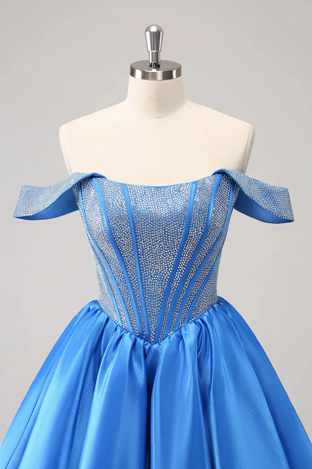 A-Line Off the Shoulder Beaded Satin Homecoming Dress Backless/With Lace Up Back