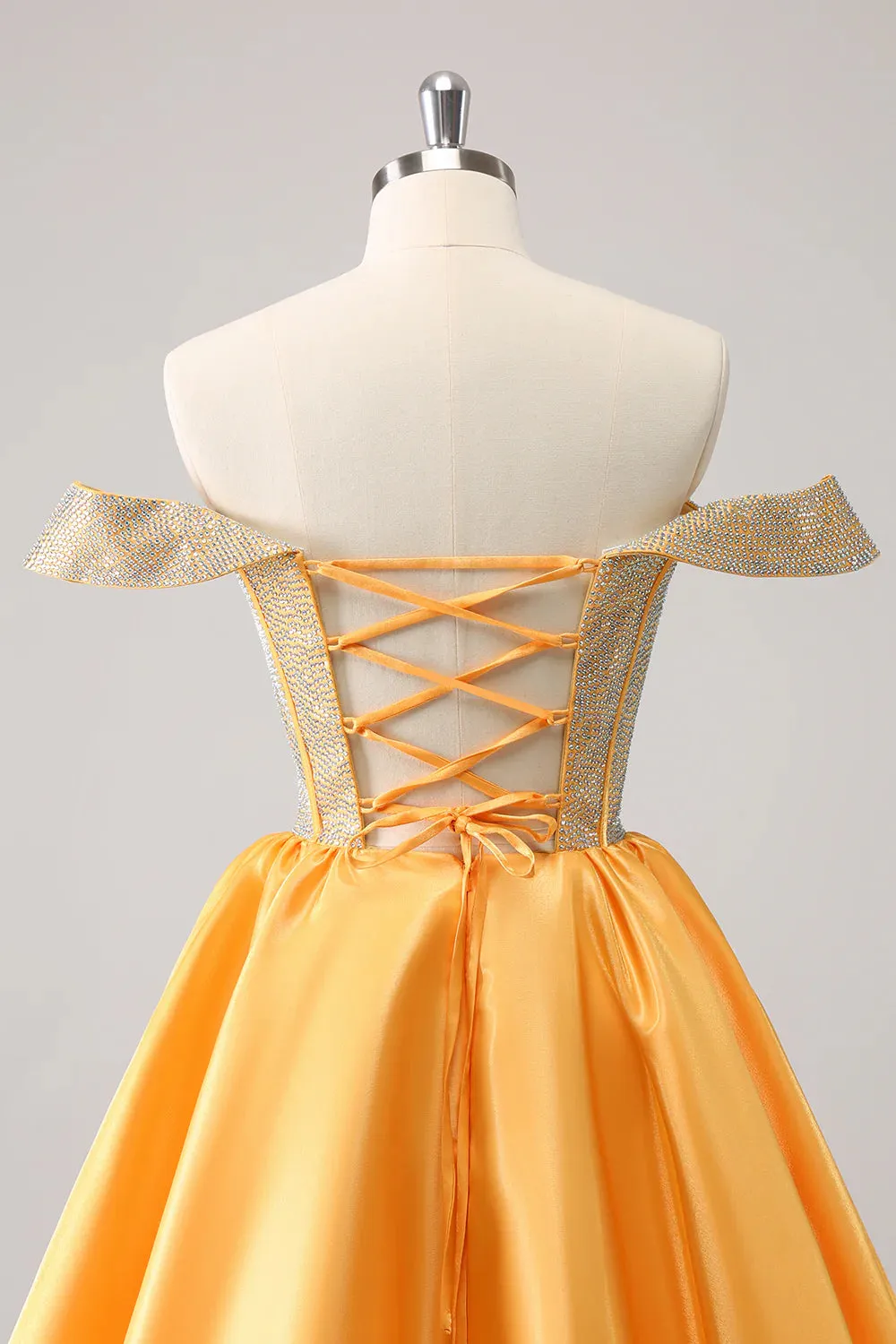 A-Line Off the Shoulder Beaded Satin Homecoming Dress Backless/With Lace Up Back
