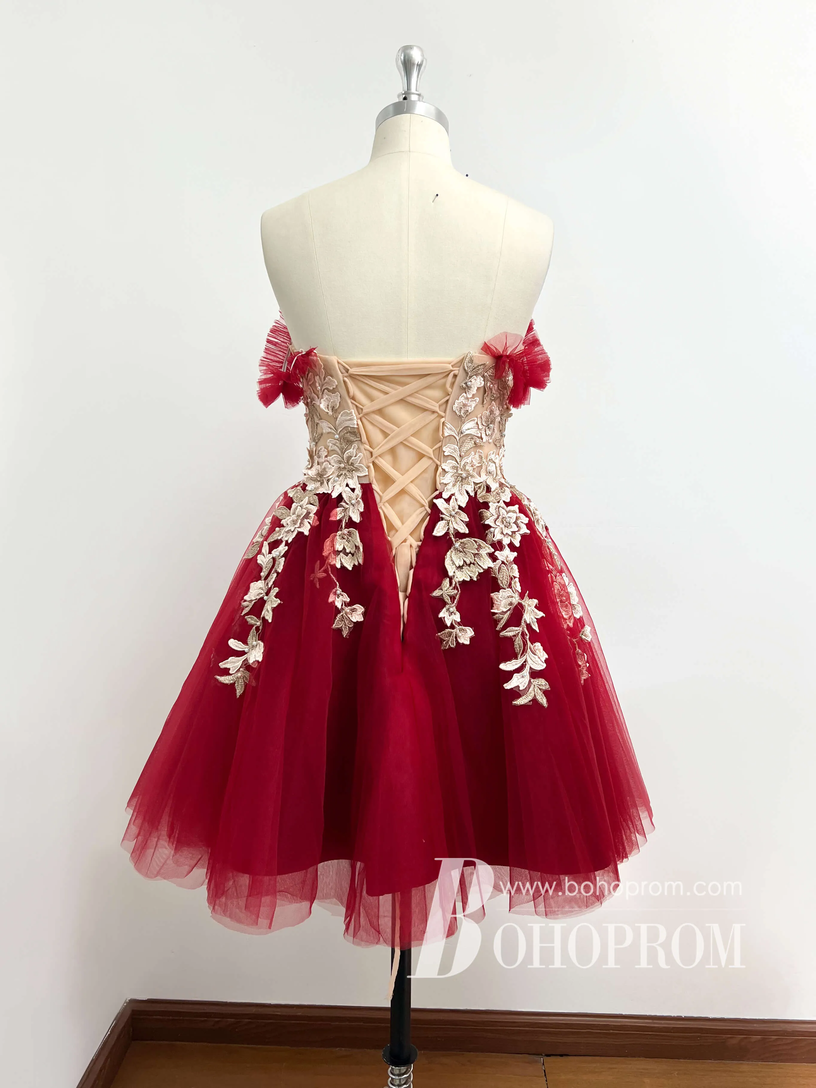 Amazing Off-the-shoulder Appliqued Beaded Homecoming Dresses Tulle A-line Gowns HD470