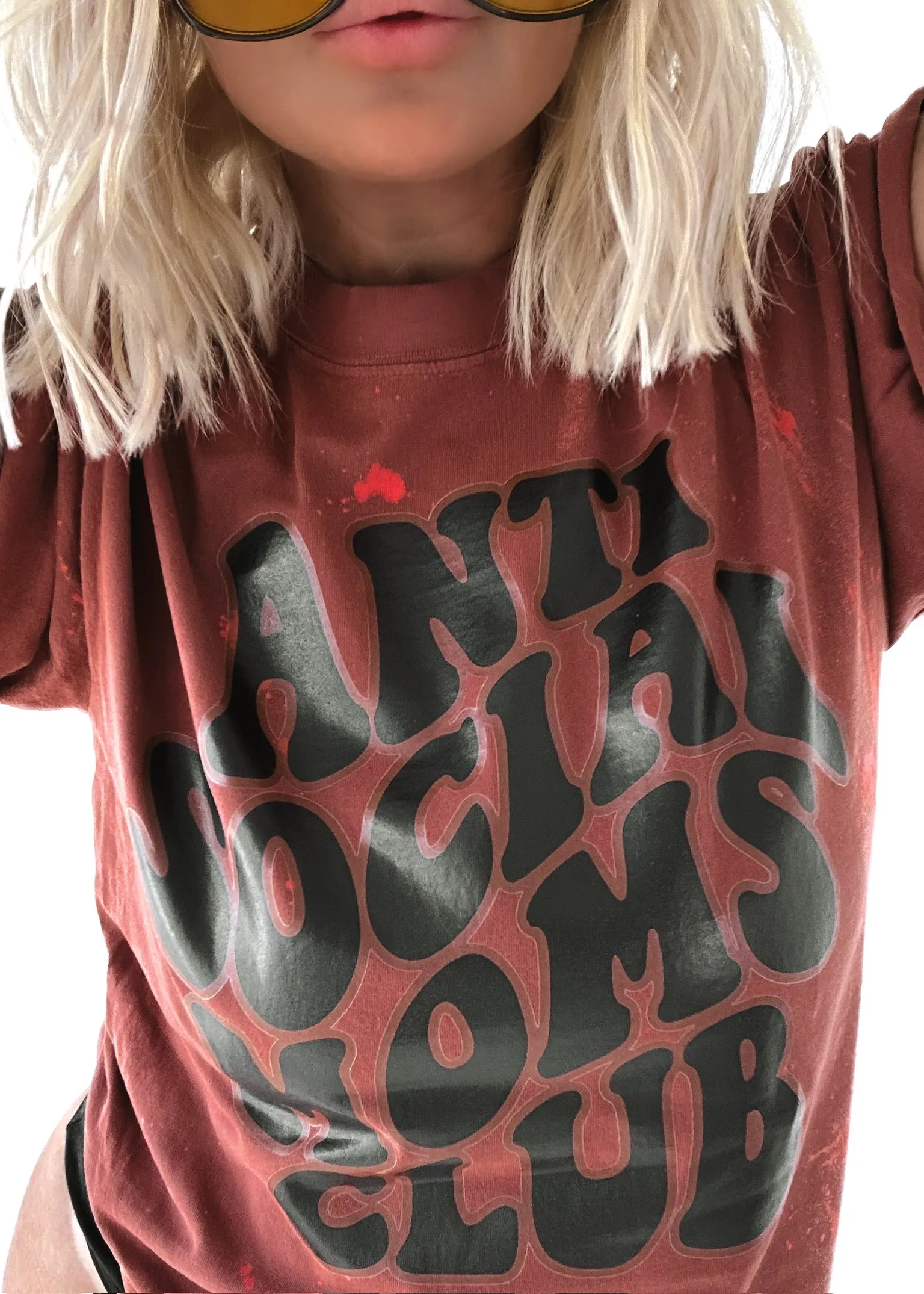 ANTISOCIAL MOMS CLUB BLEACHED OUT SIDE SLIT TEE