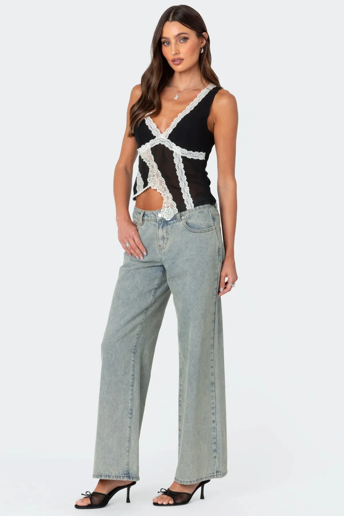 Asymmetric Lace Sheer Top