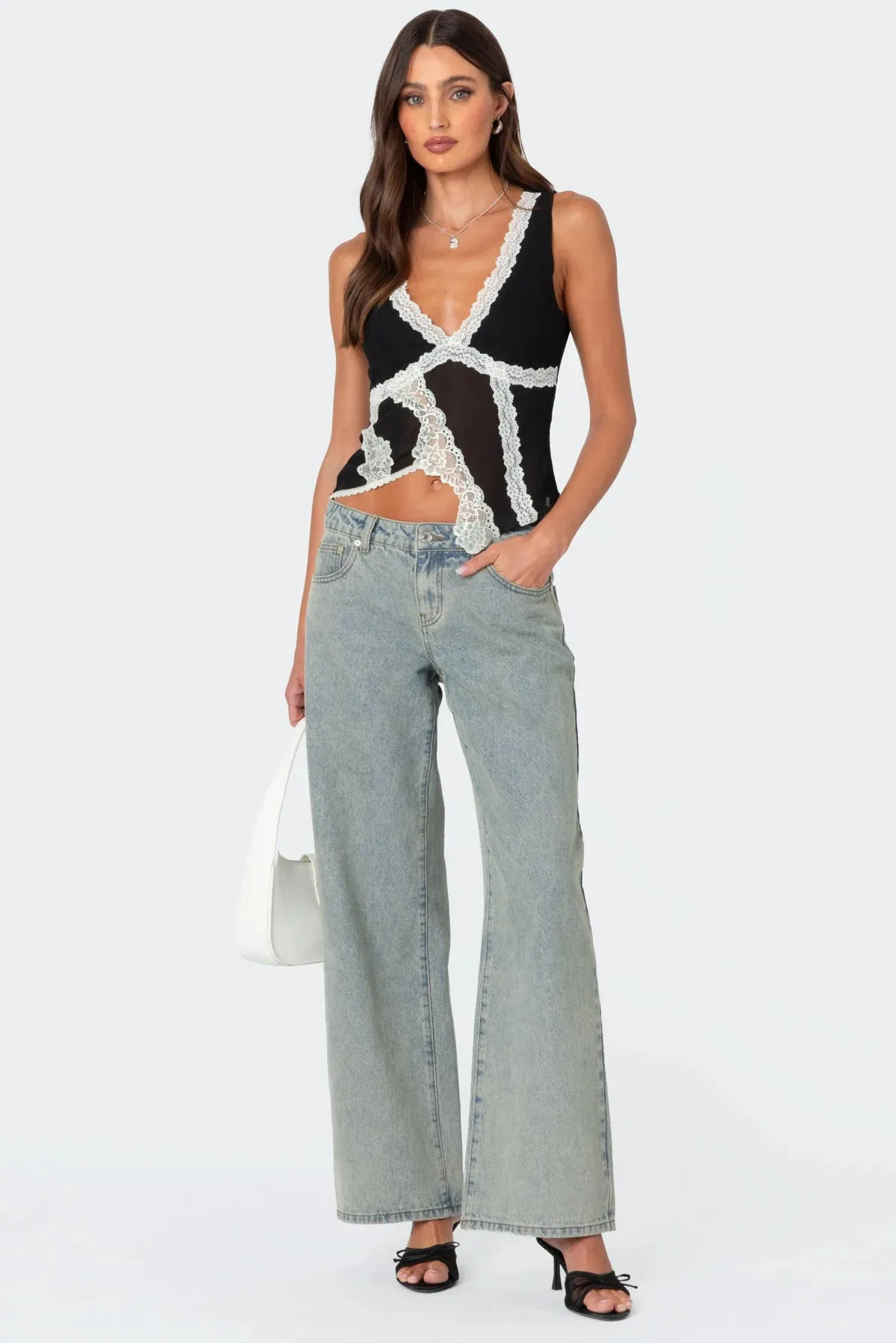 Asymmetric Lace Sheer Top
