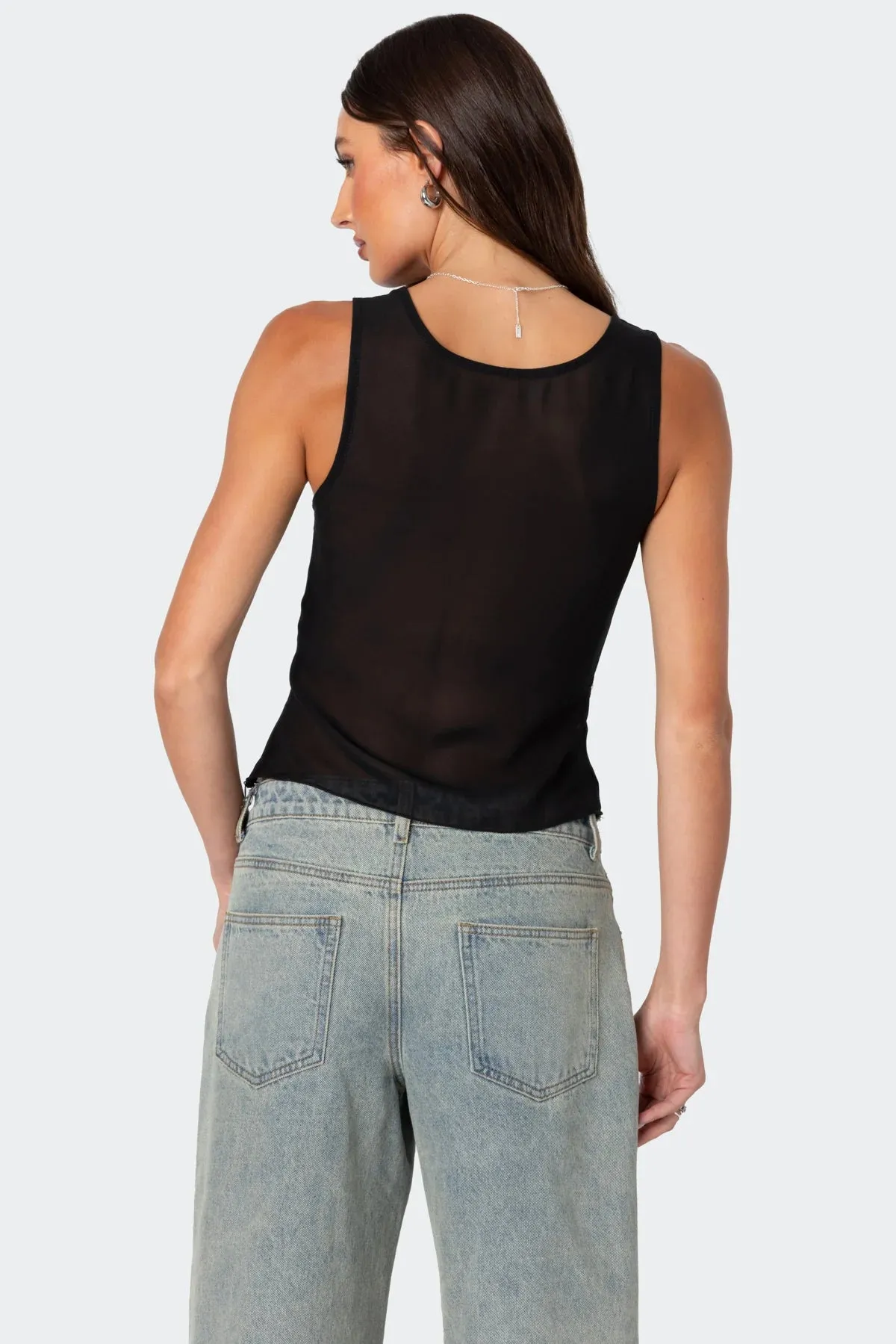 Asymmetric Lace Sheer Top