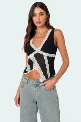 Asymmetric Lace Sheer Top