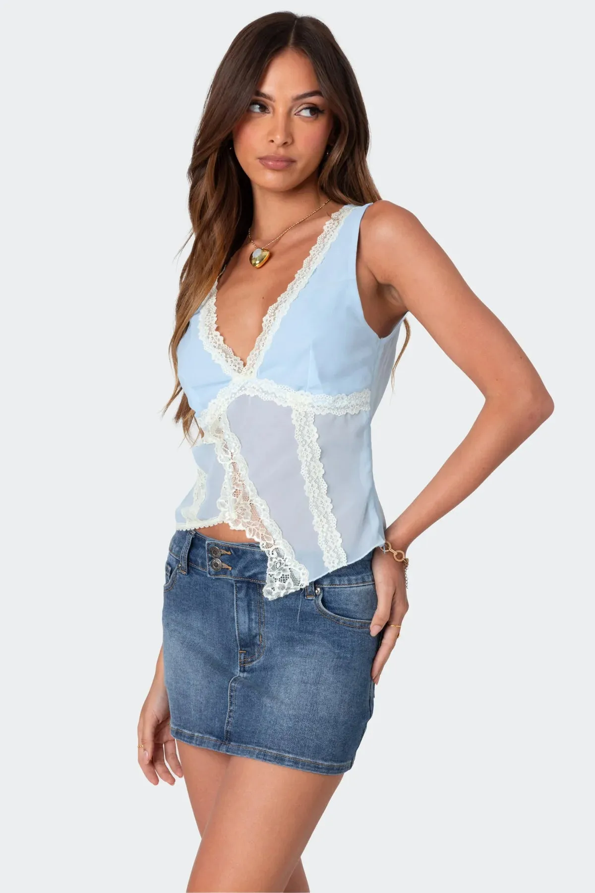 Asymmetric Lace Sheer Top