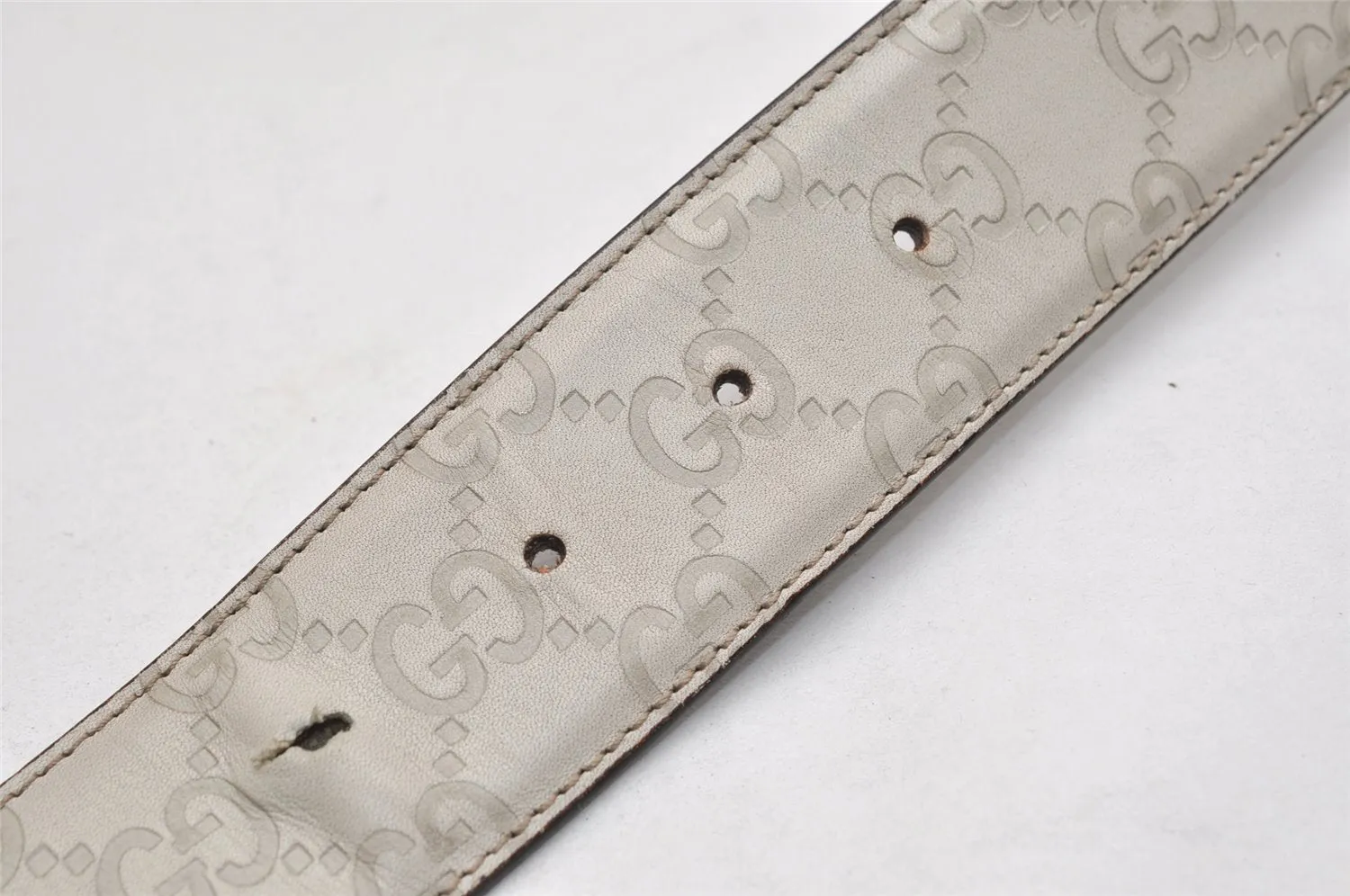 Auth GUCCI Guccissima Interlocking Belt GG Leather 80cm 31.5" 114876 White 0068K