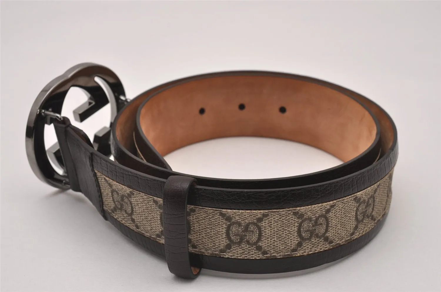 Auth GUCCI Interlocking G Belt GG PVC Leather 85cm 33.5" 142930 Brown Box 6967I
