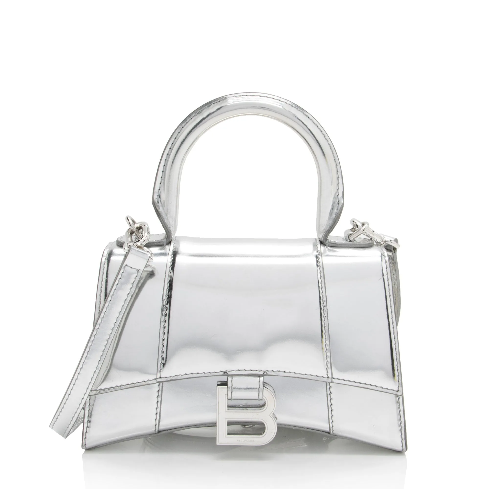 Balenciaga Metallic Calfskin Hourglass XS Top Handle (SHF-jIgLTj)