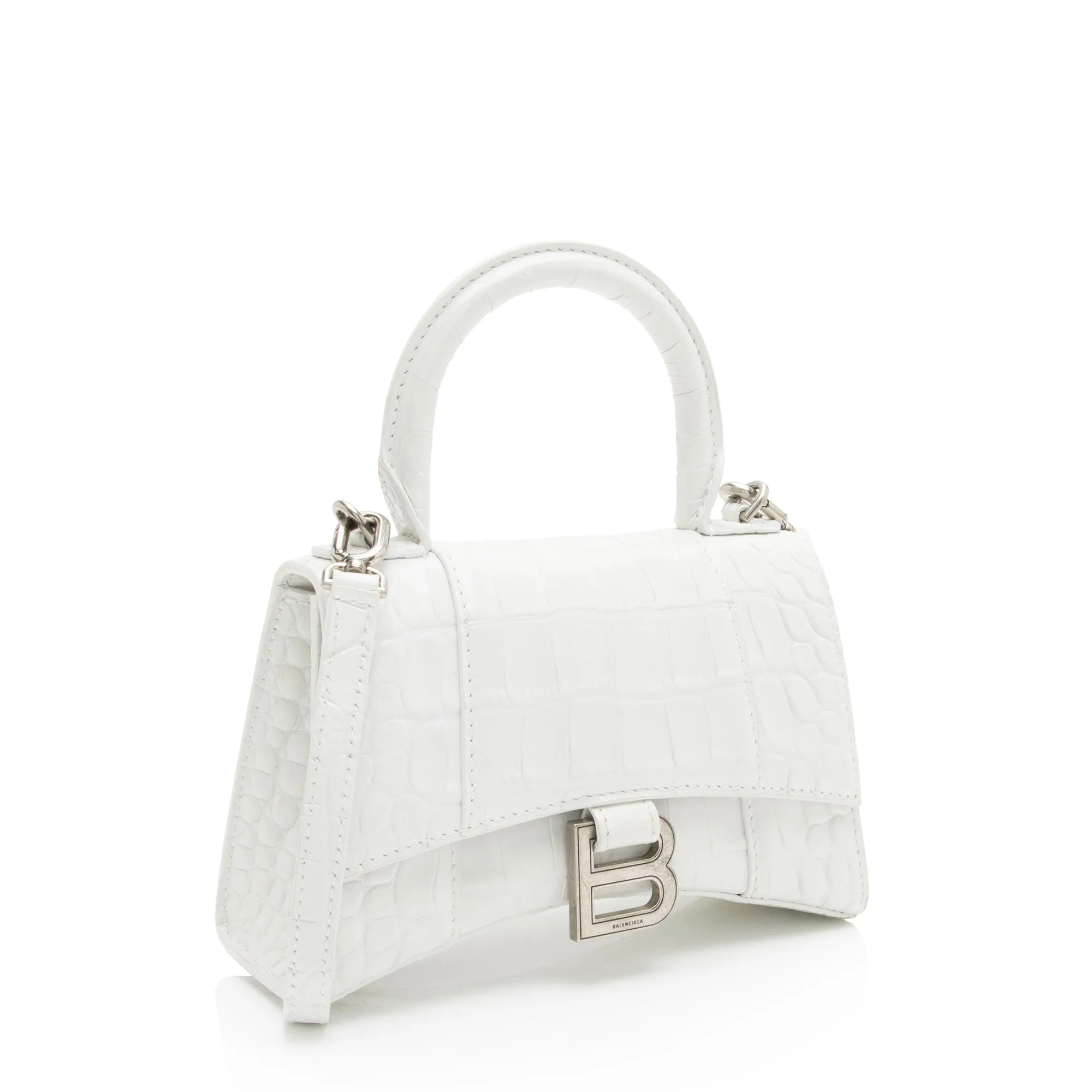 Balenciaga Shiny Croc Embossed Calfskin Hourglass XS Top Handle (SHF-phP4Bs)