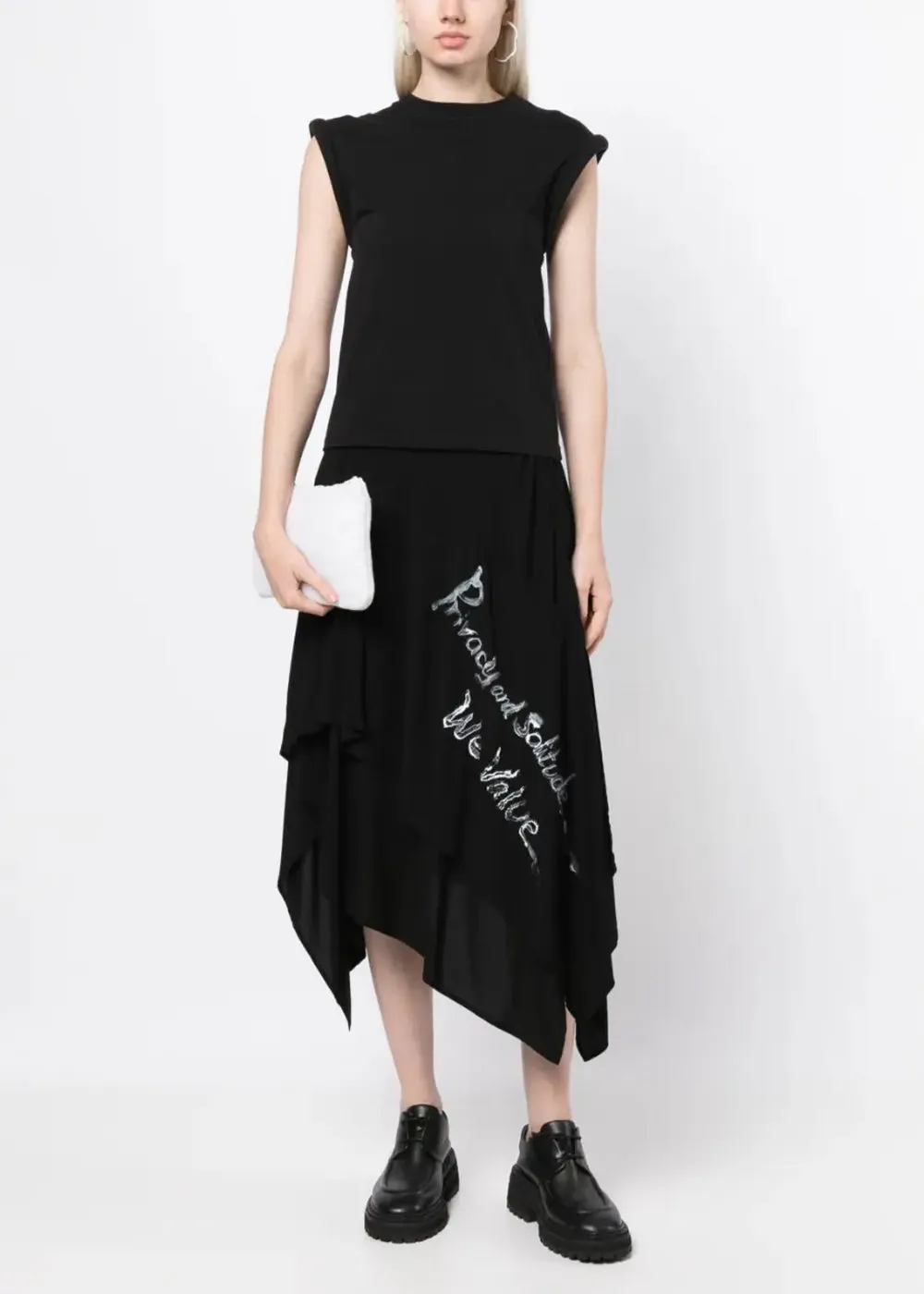 Black Asymmetric Midi Skirt