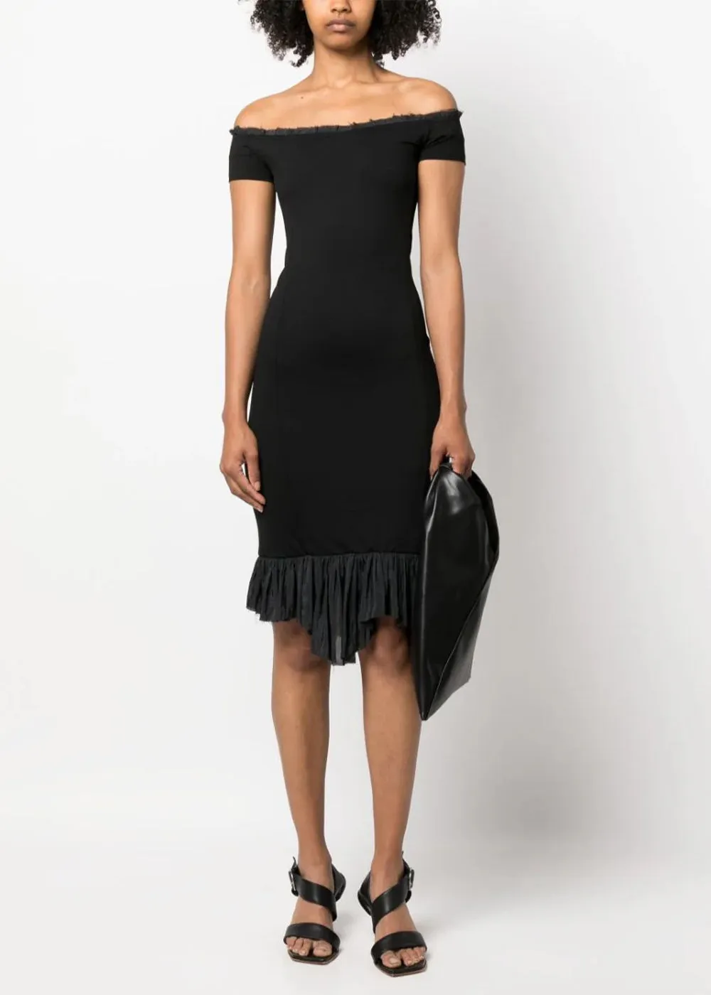 Black Asymmetric Off-Shoulder Dress