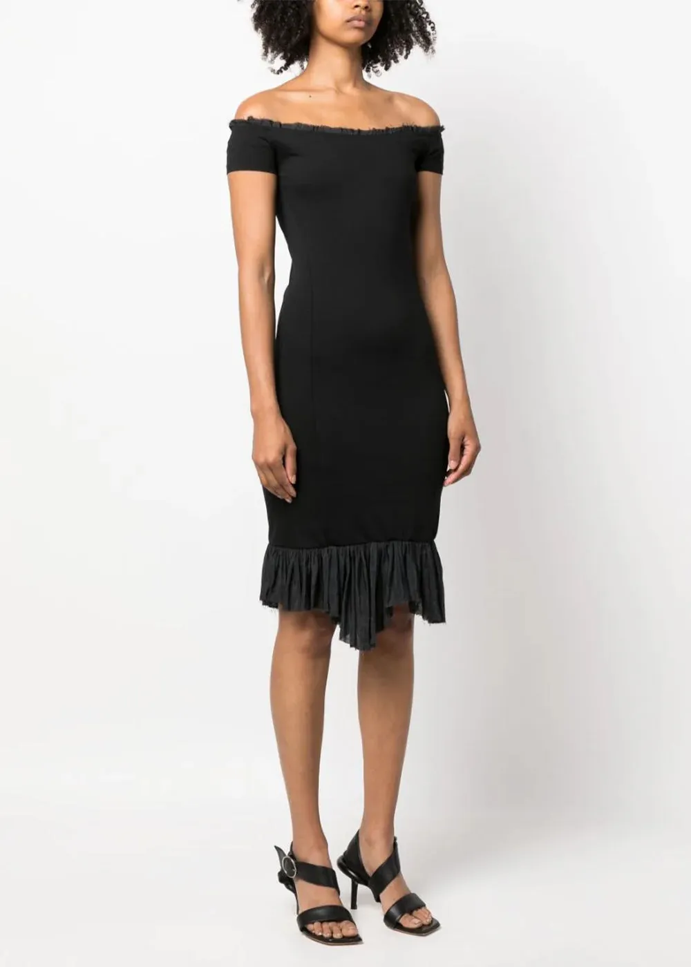 Black Asymmetric Off-Shoulder Dress