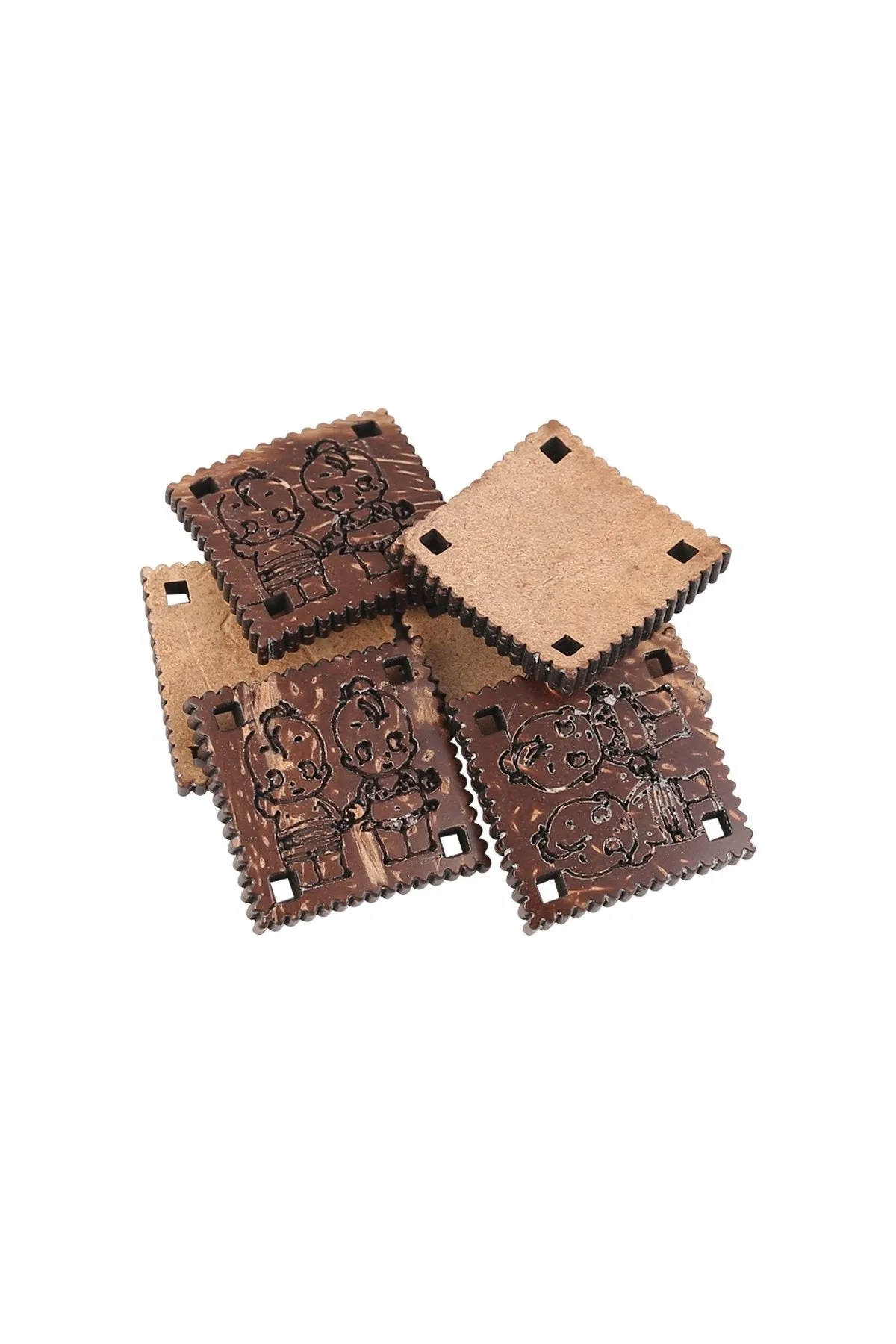 Cute Babies Engraved Square Shape Coco Buttons