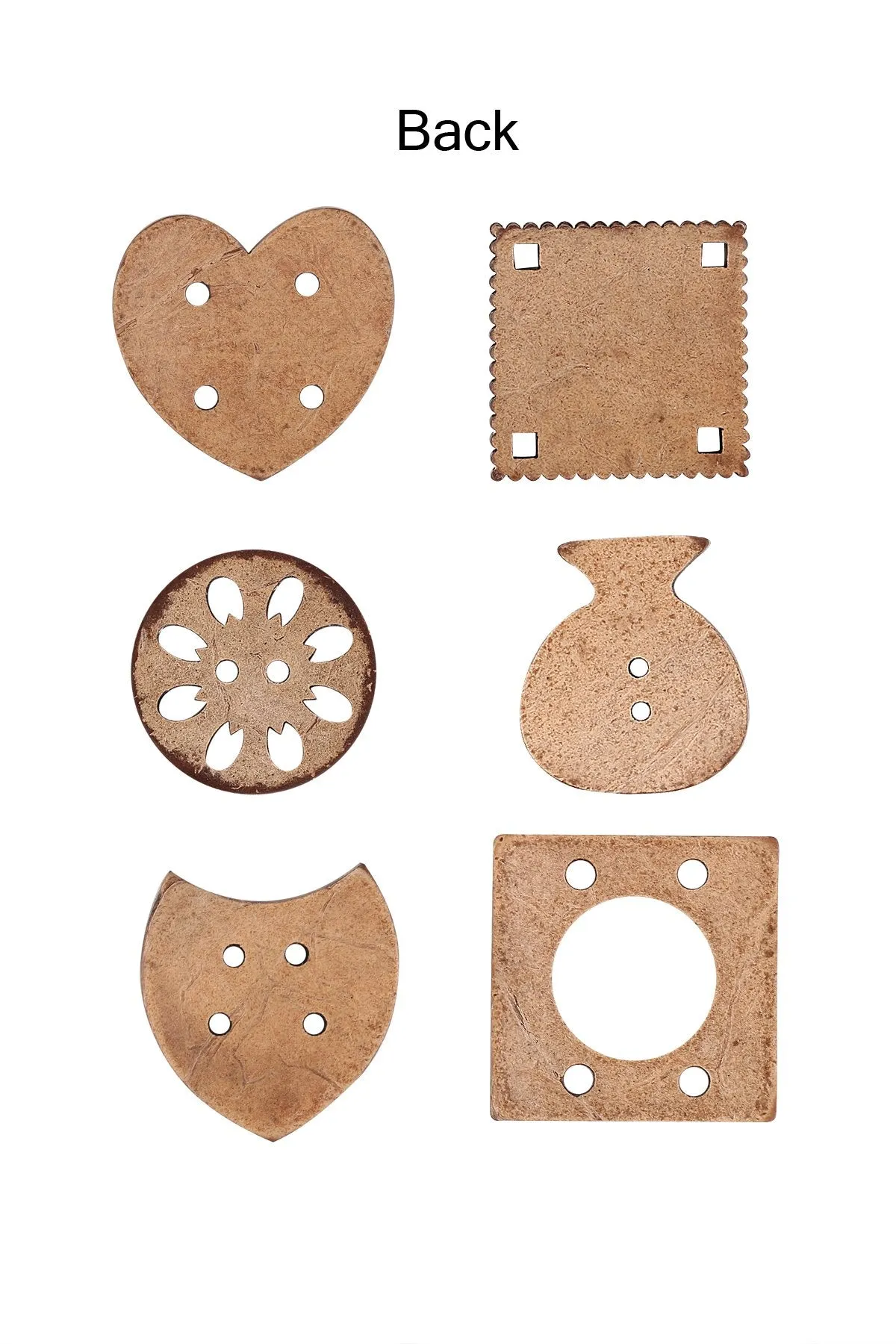 Decorative Set of 6 Combination Different Shapes Brown Coco Buttons