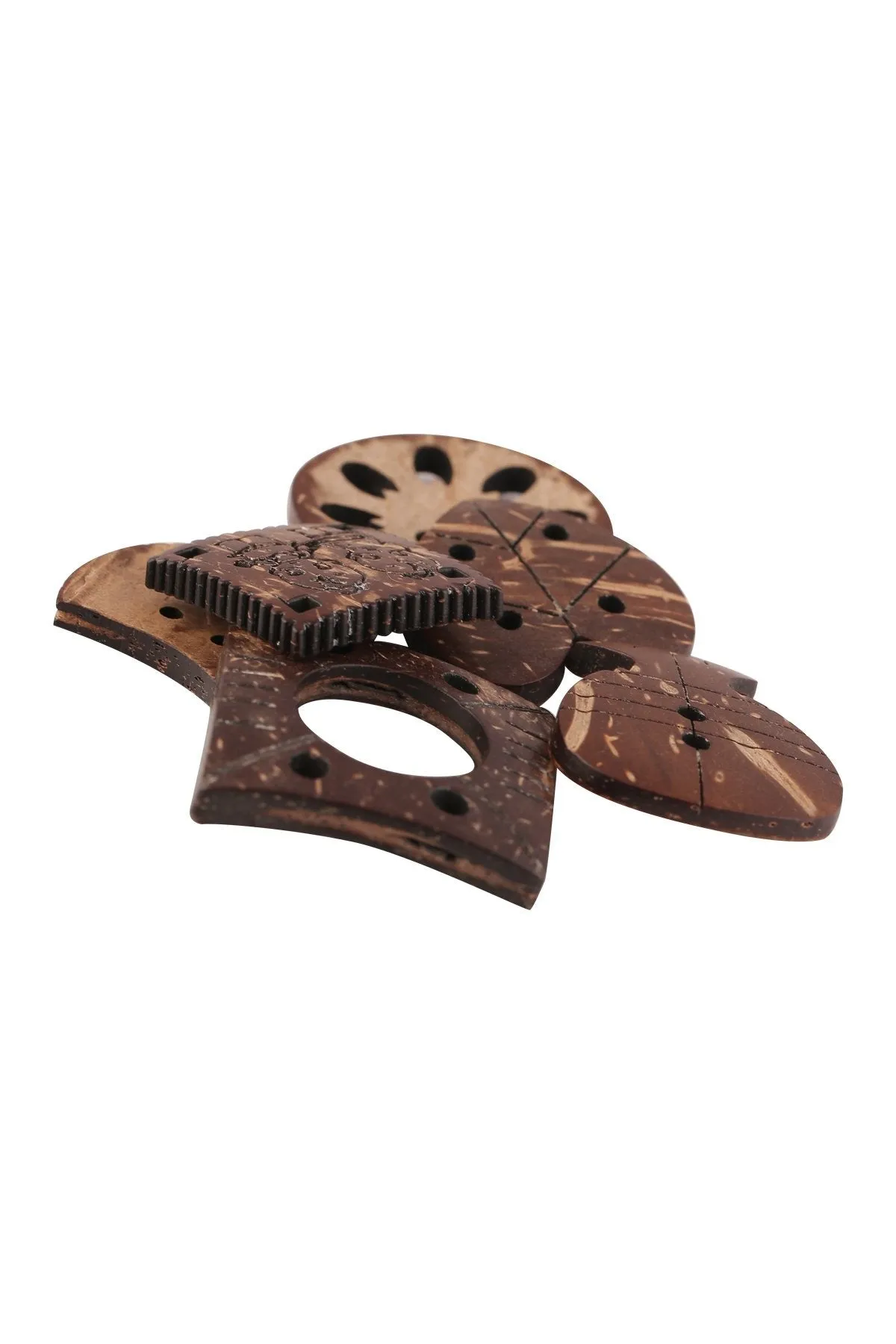 Decorative Set of 6 Combination Different Shapes Brown Coco Buttons