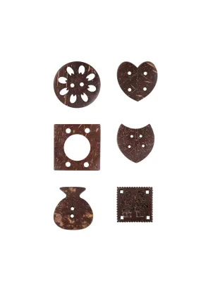 Decorative Set of 6 Combination Different Shapes Brown Coco Buttons
