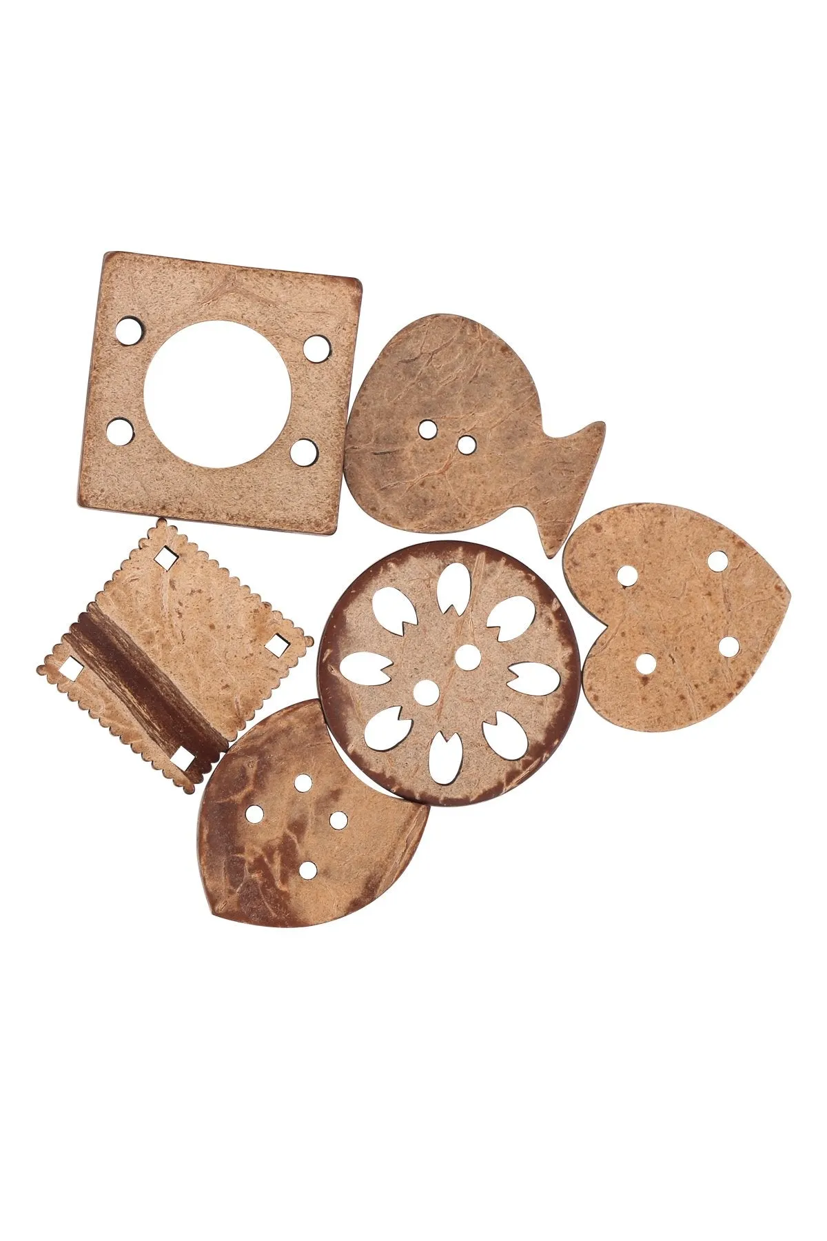Decorative Set of 6 Combination Different Shapes Brown Coco Buttons