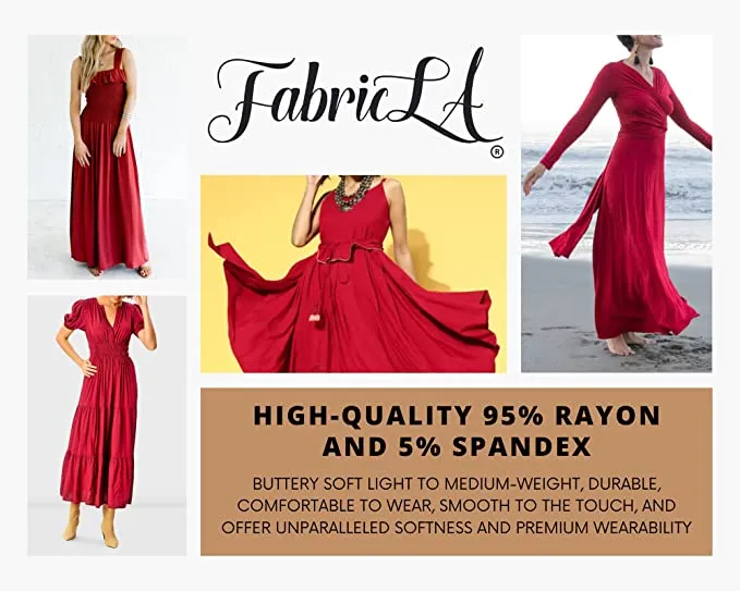 FabricLA Rayon Jersey Spandex - 4 Way Stretch Fabric Rayon Spandex| 240GSM 60 inches Wide | Red