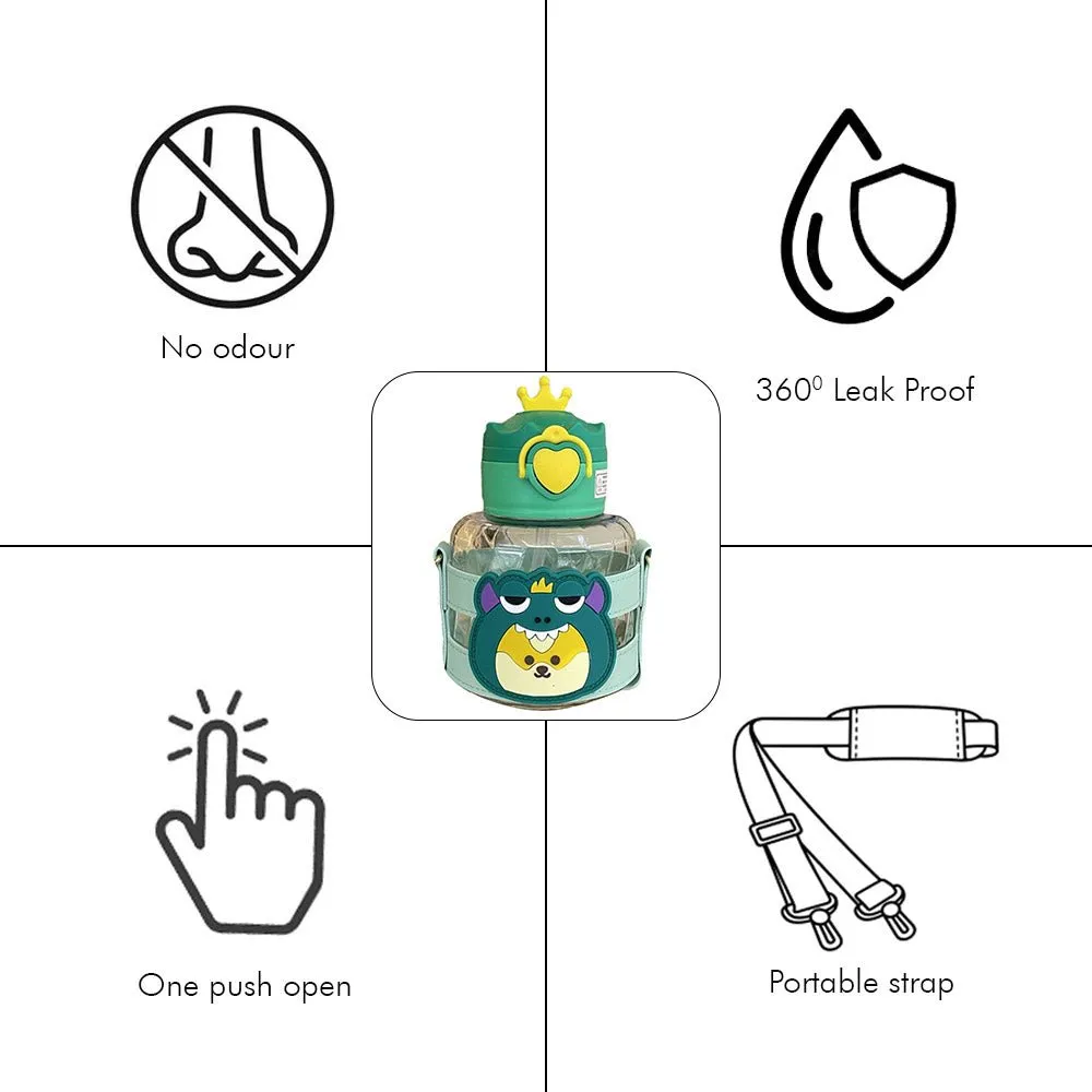 Green Frog with crown lid water bottle for Toddlers and Kids, 600ml