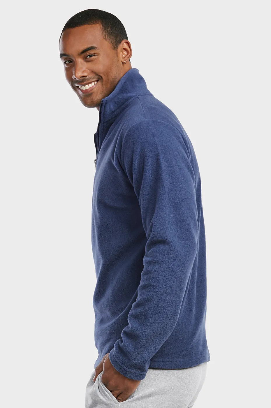 KNOCKER MEN'S POLAR FLEECE QUARTER PULLOVER (PF1000_DENIM)