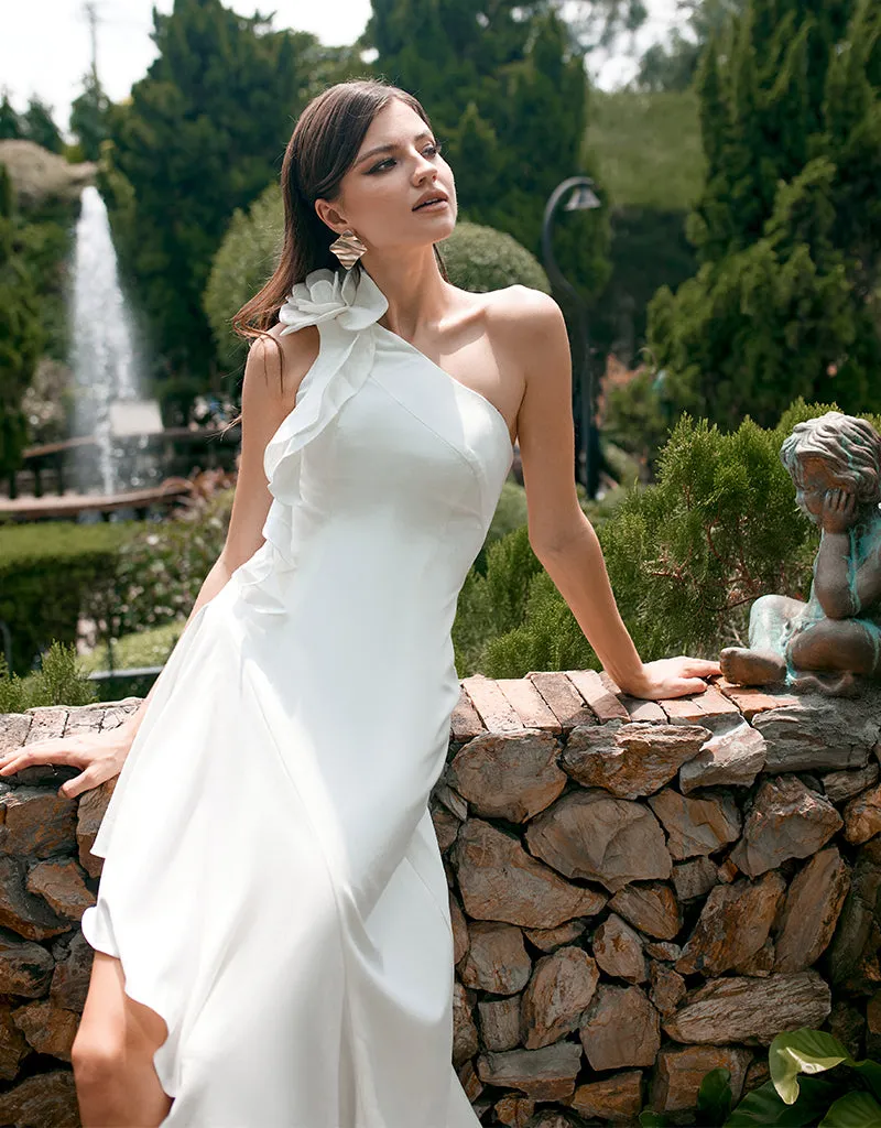 LATTICE ONE SHOULDER ROSETTE FRILL GOWN B68D28L