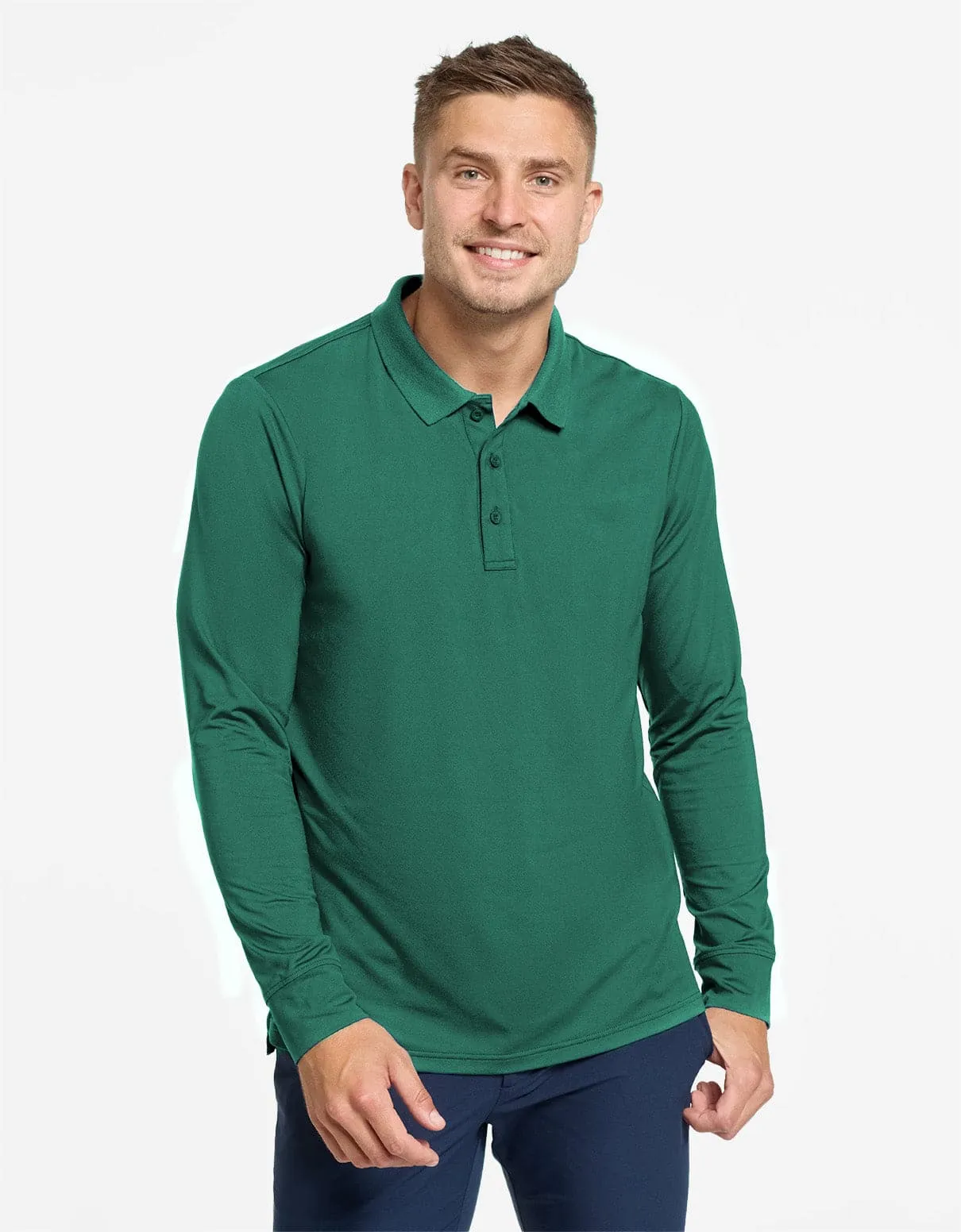 Long Sleeve Rib Collar Polo Shirt UPF 50  Active Collection