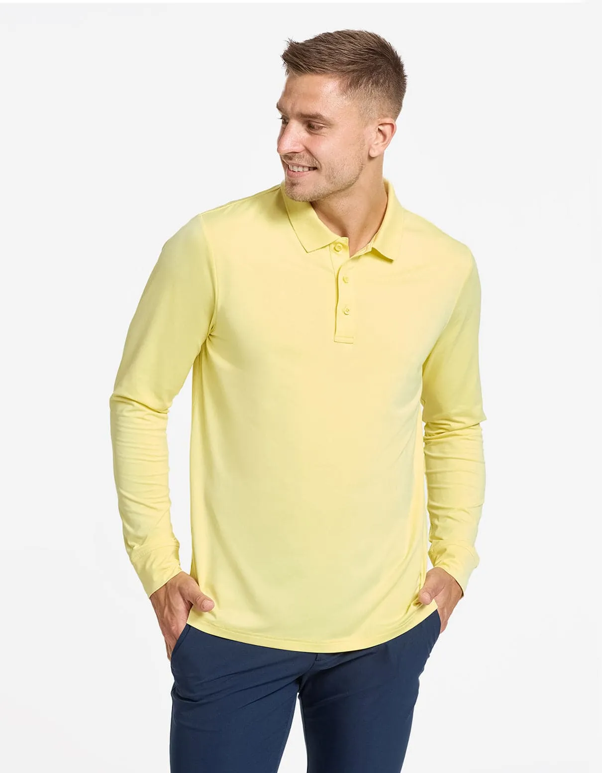 Long Sleeve Rib Collar Polo Shirt UPF 50  Active Collection