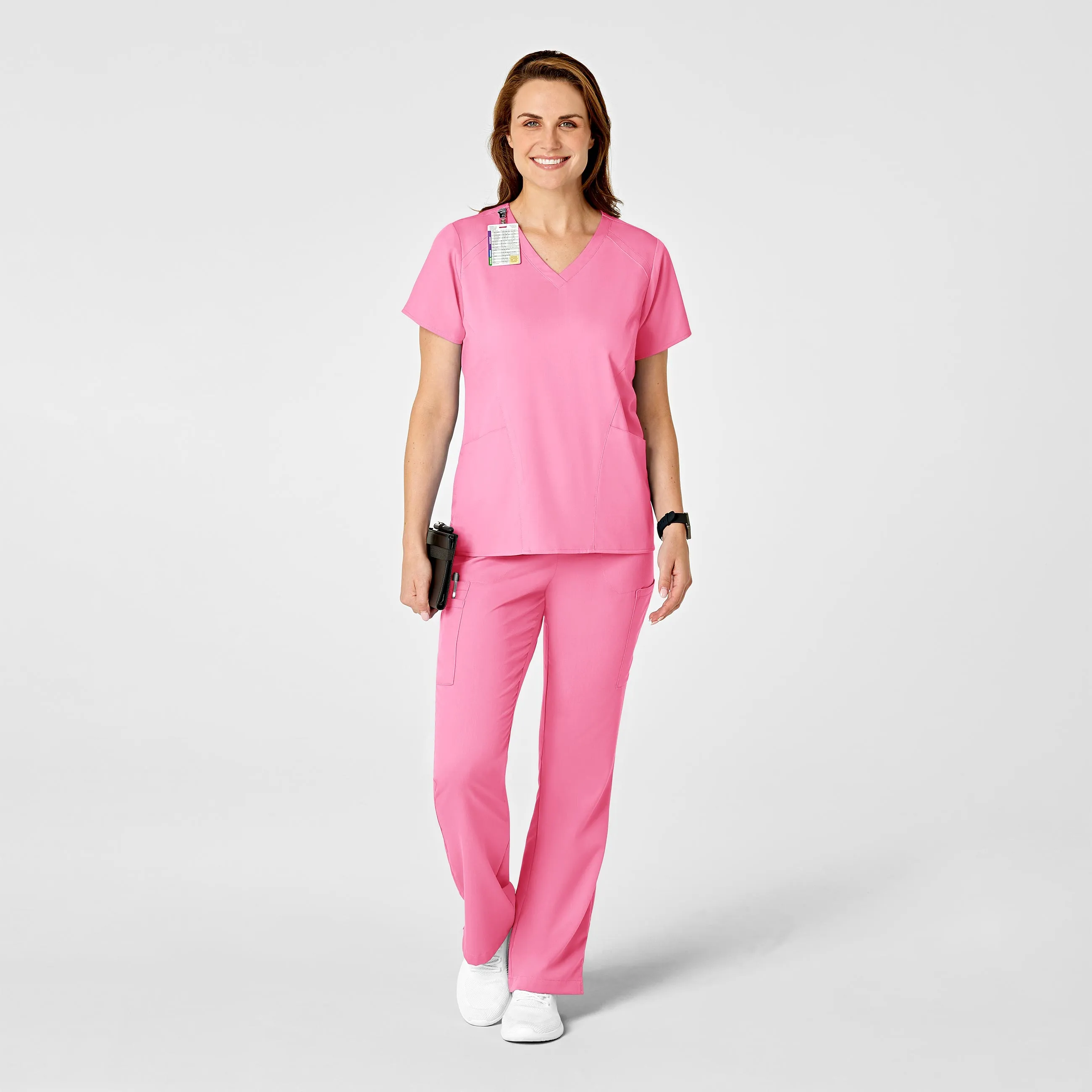 PRO Women's Four Pocket V-Neck Scrub Top - Pink Blossom