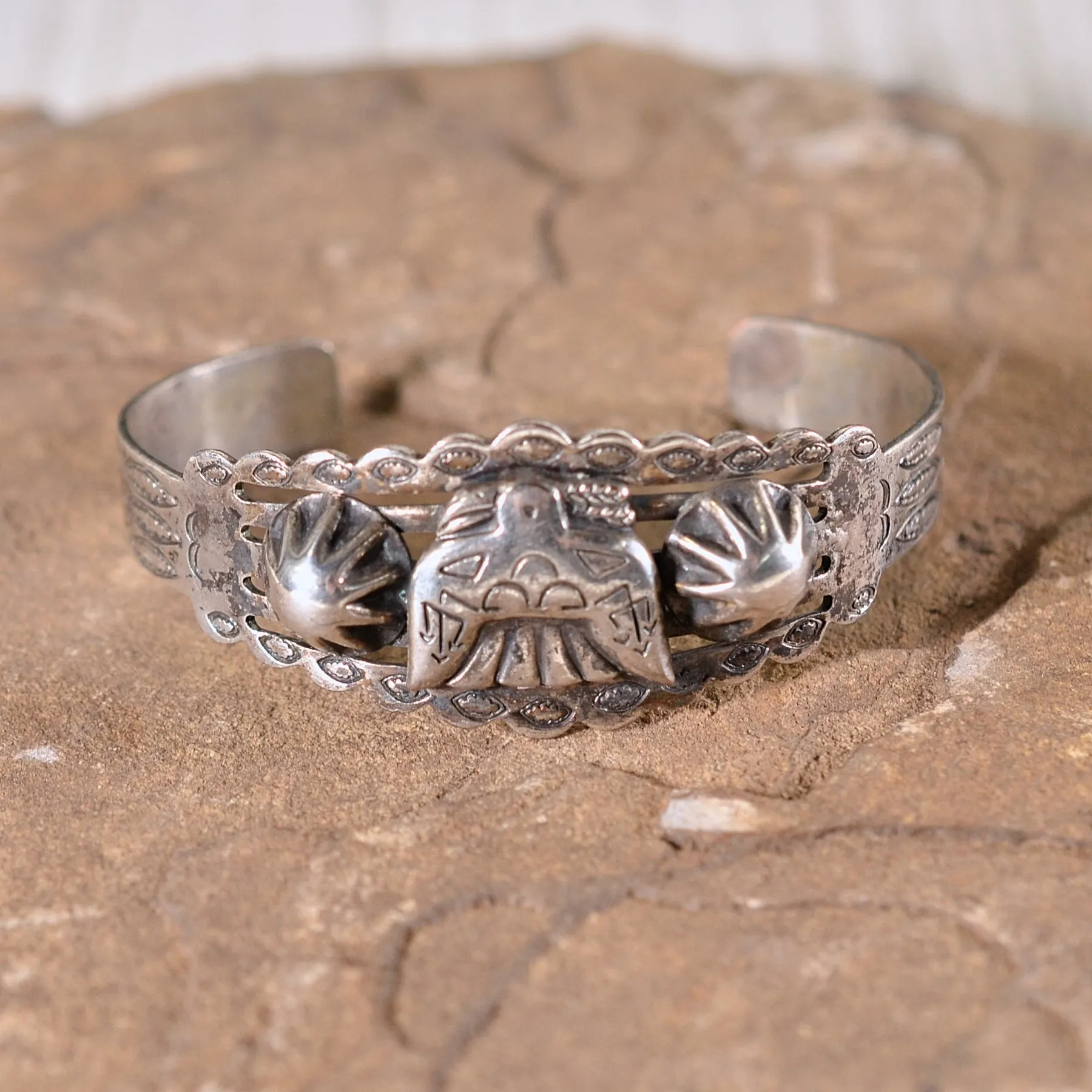 SOLD Vintage Silver Thunderbird Fred Harvey Era Cuff Bracelet 21.5 Grams