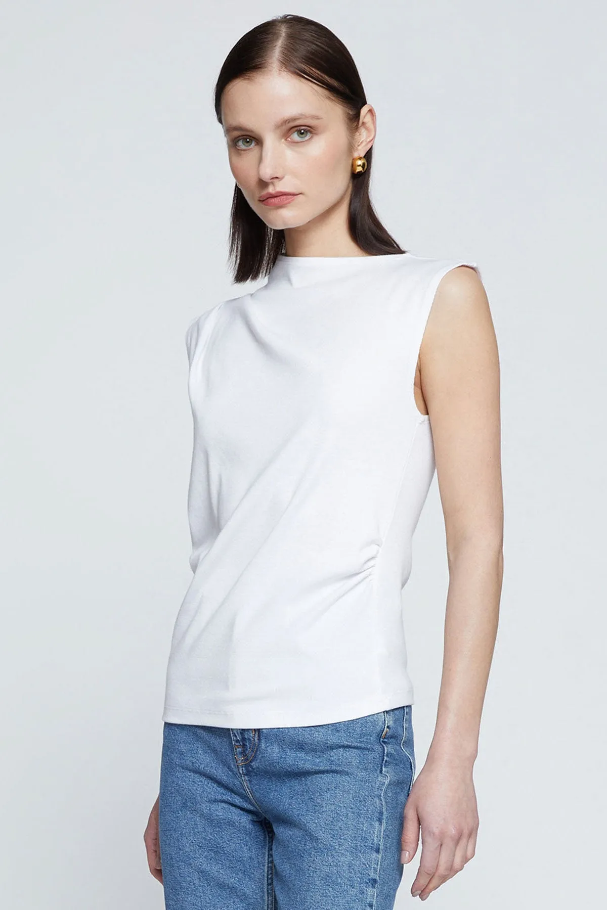 Stateside Luxe 2x1 Rib Asymmetric Tank in White