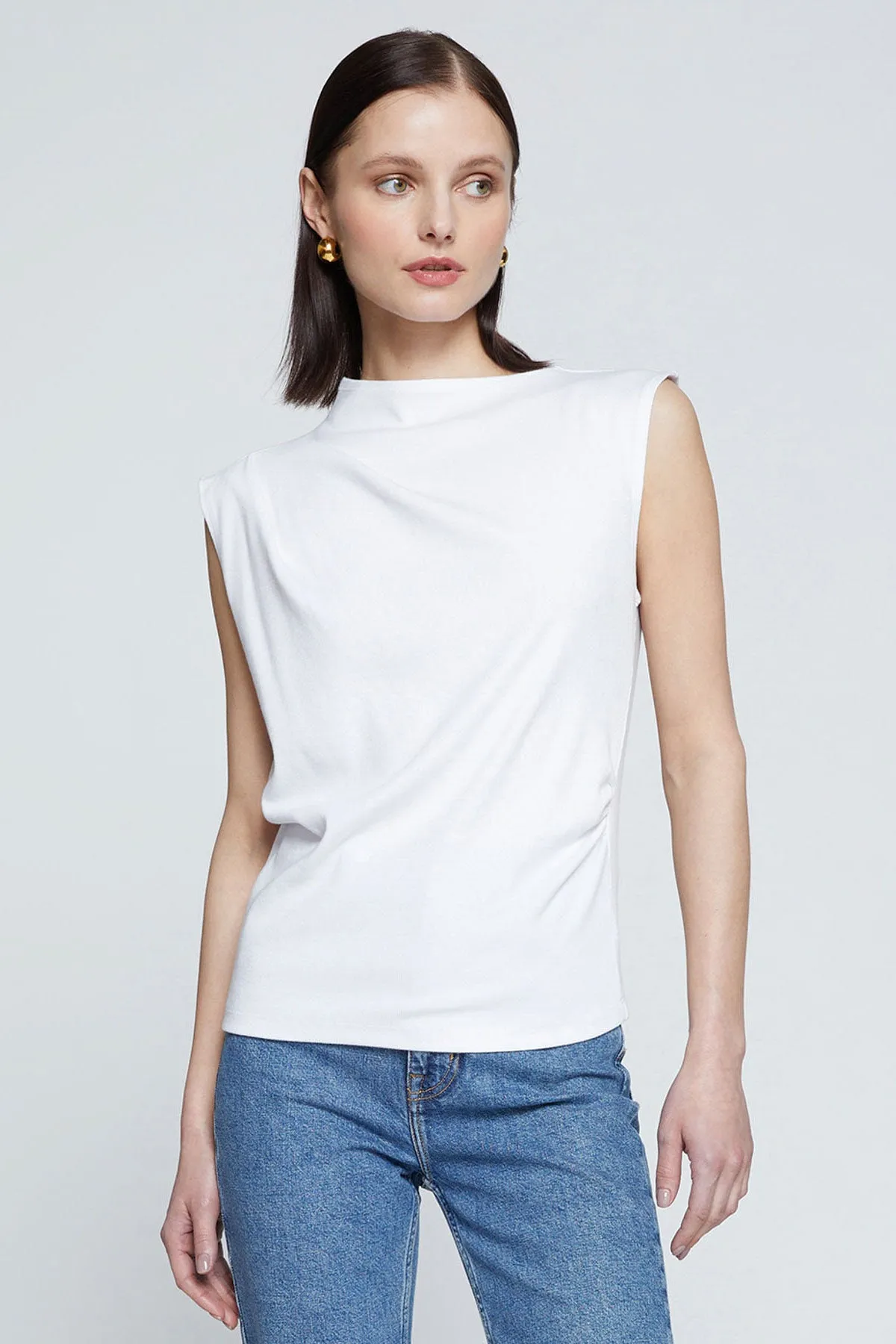 Stateside Luxe 2x1 Rib Asymmetric Tank in White