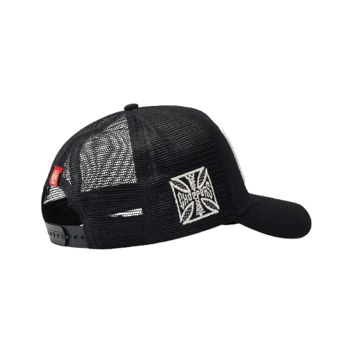 WCC MOTORCYCLE CO. 5 PANEL TRUCKER HAT - BLACK