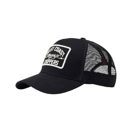 WCC MOTORCYCLE CO. 5 PANEL TRUCKER HAT - BLACK